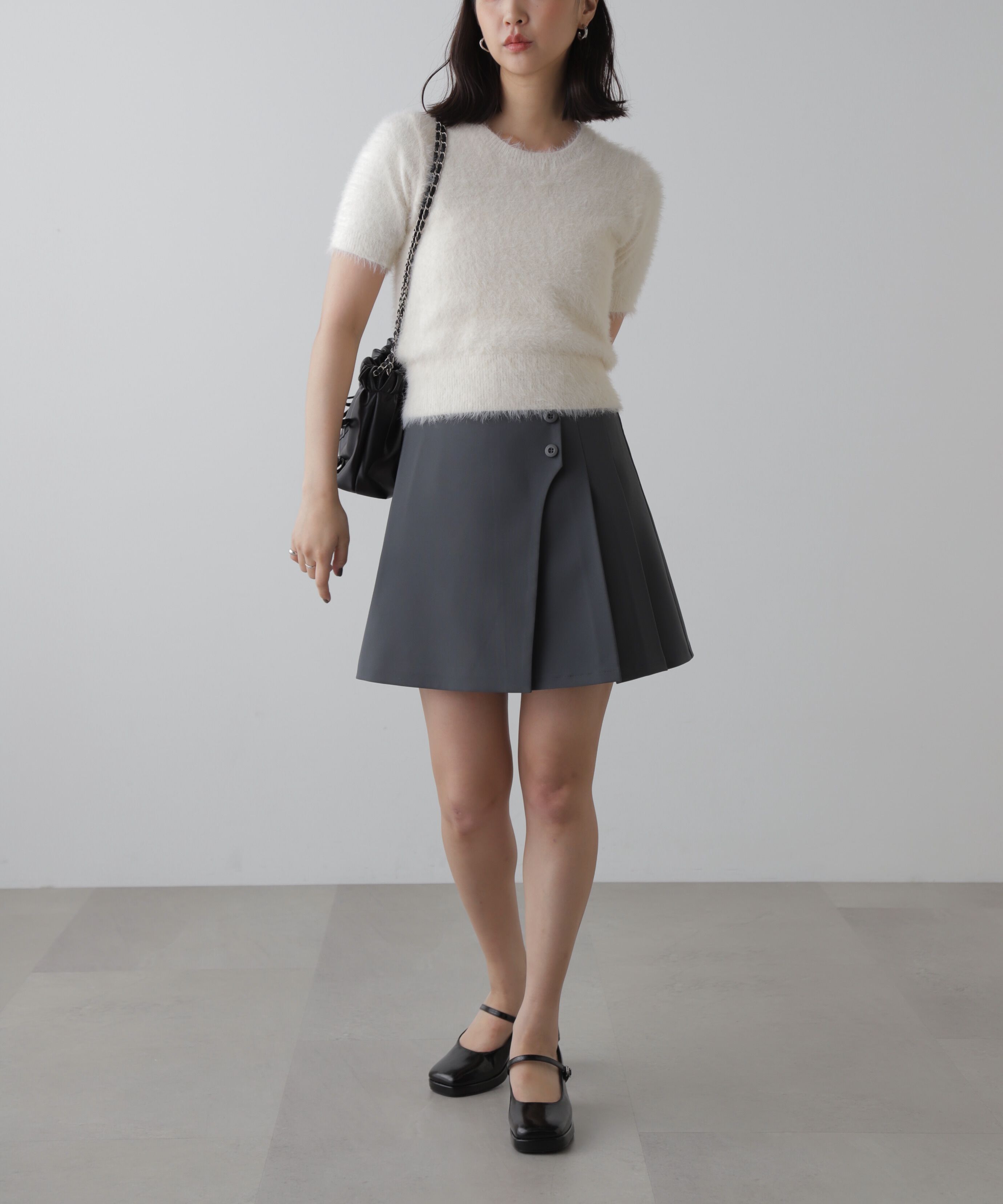  「サイドボタンラップミニプリーツスカート」|スカート|