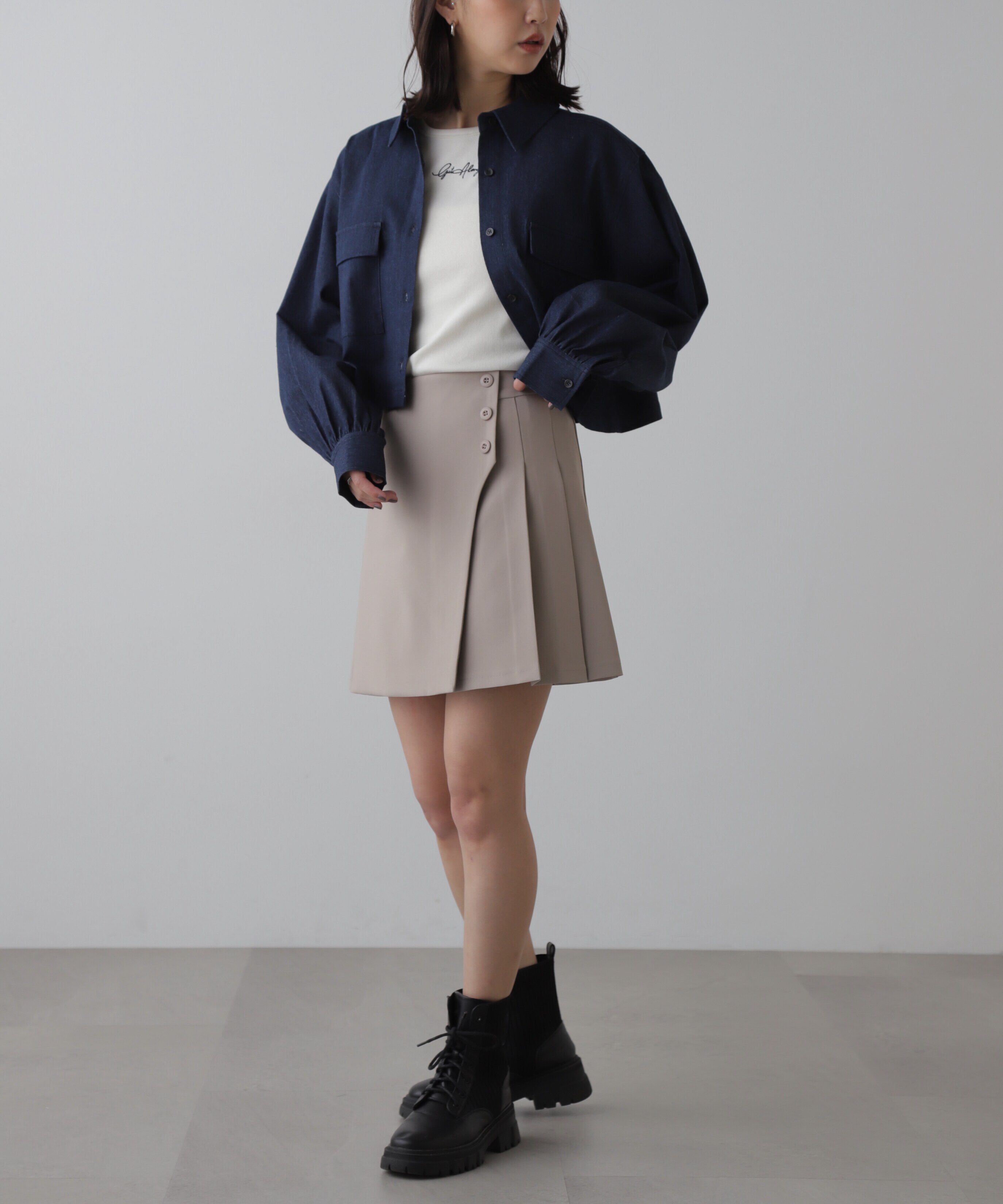  「サイドボタンラップミニプリーツスカート」|スカート|