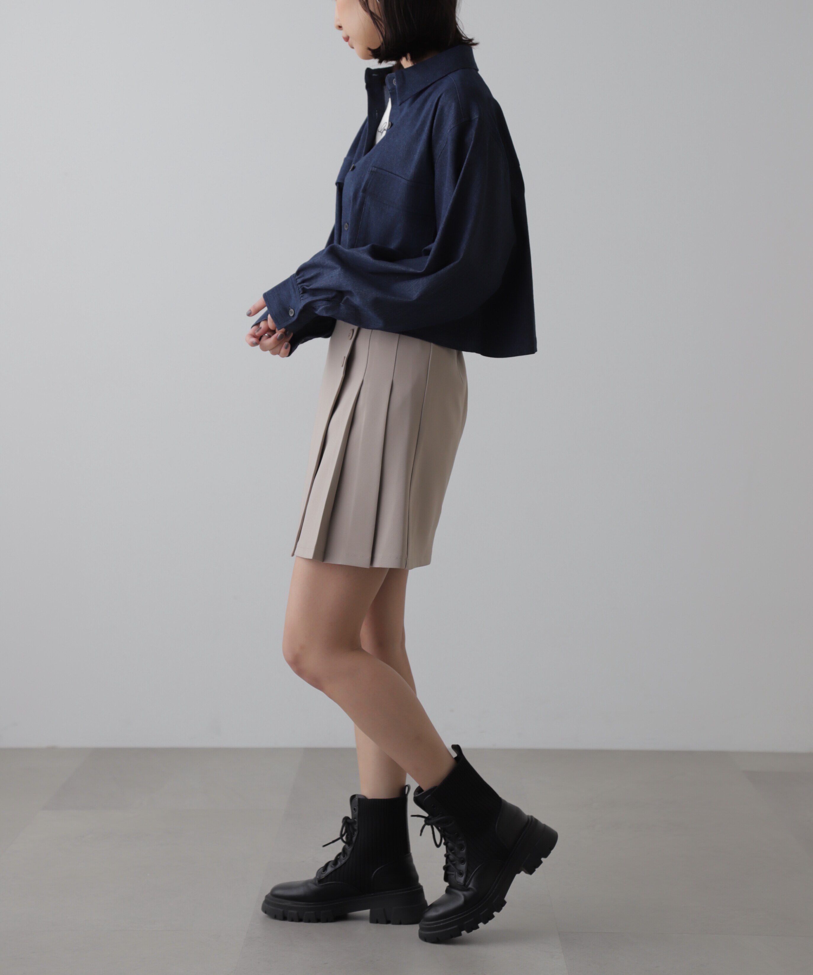  「サイドボタンラップミニプリーツスカート」|スカート|
