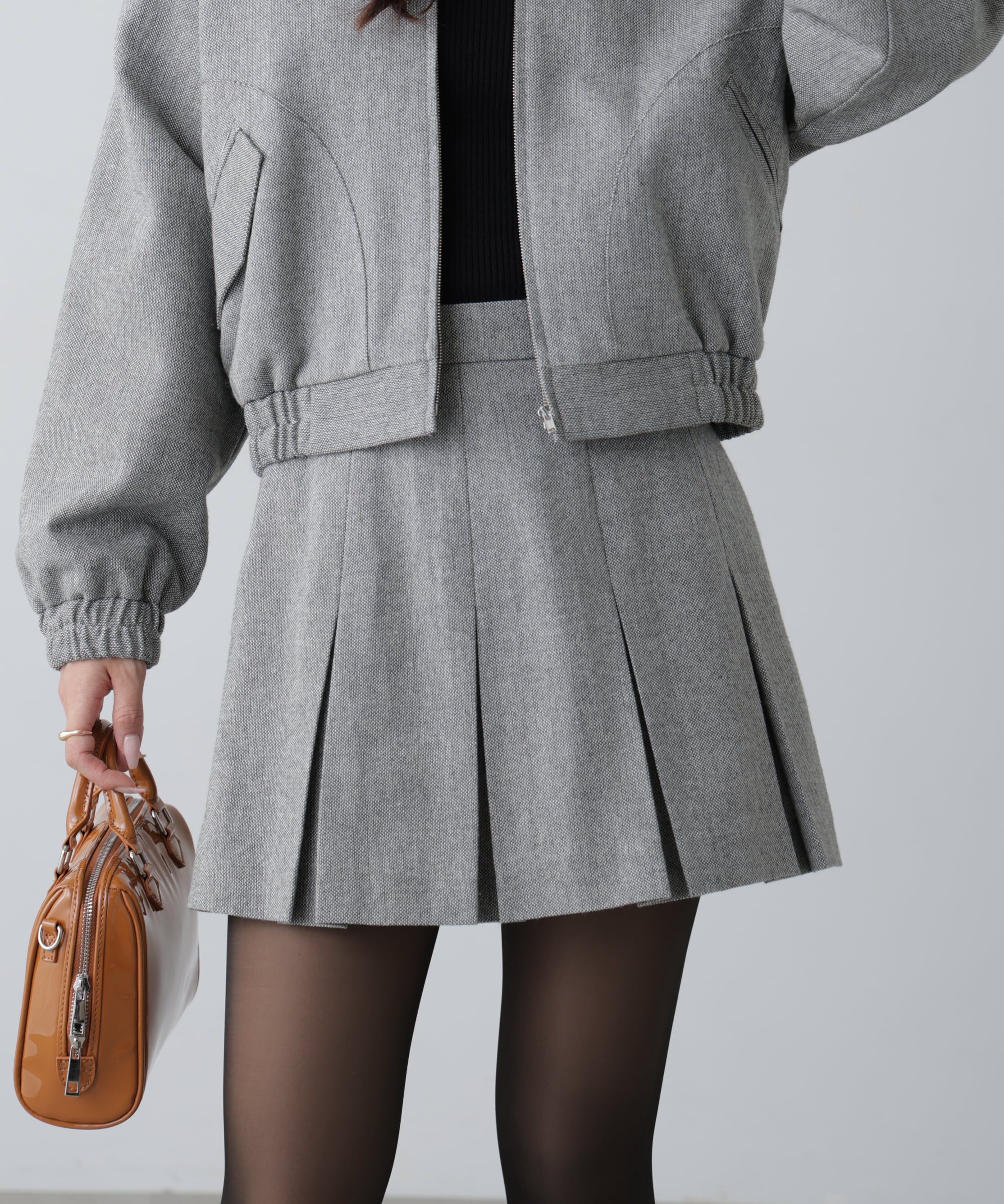  「ボックスプリーツミニスカート」|スカート|ライトグレー1