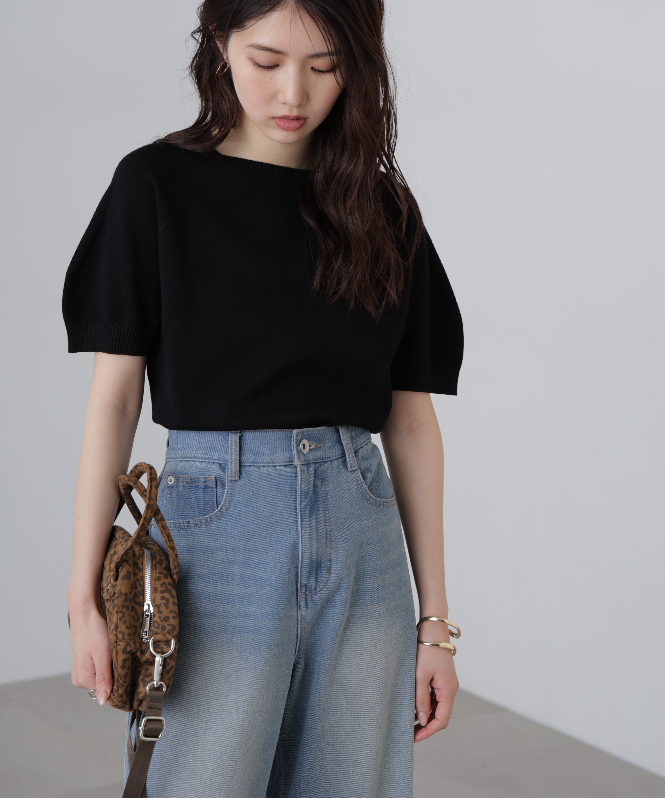  「〈洗える〉マシンウォッシャブルパフスリーブ半袖ニット」|ニット・セーター|