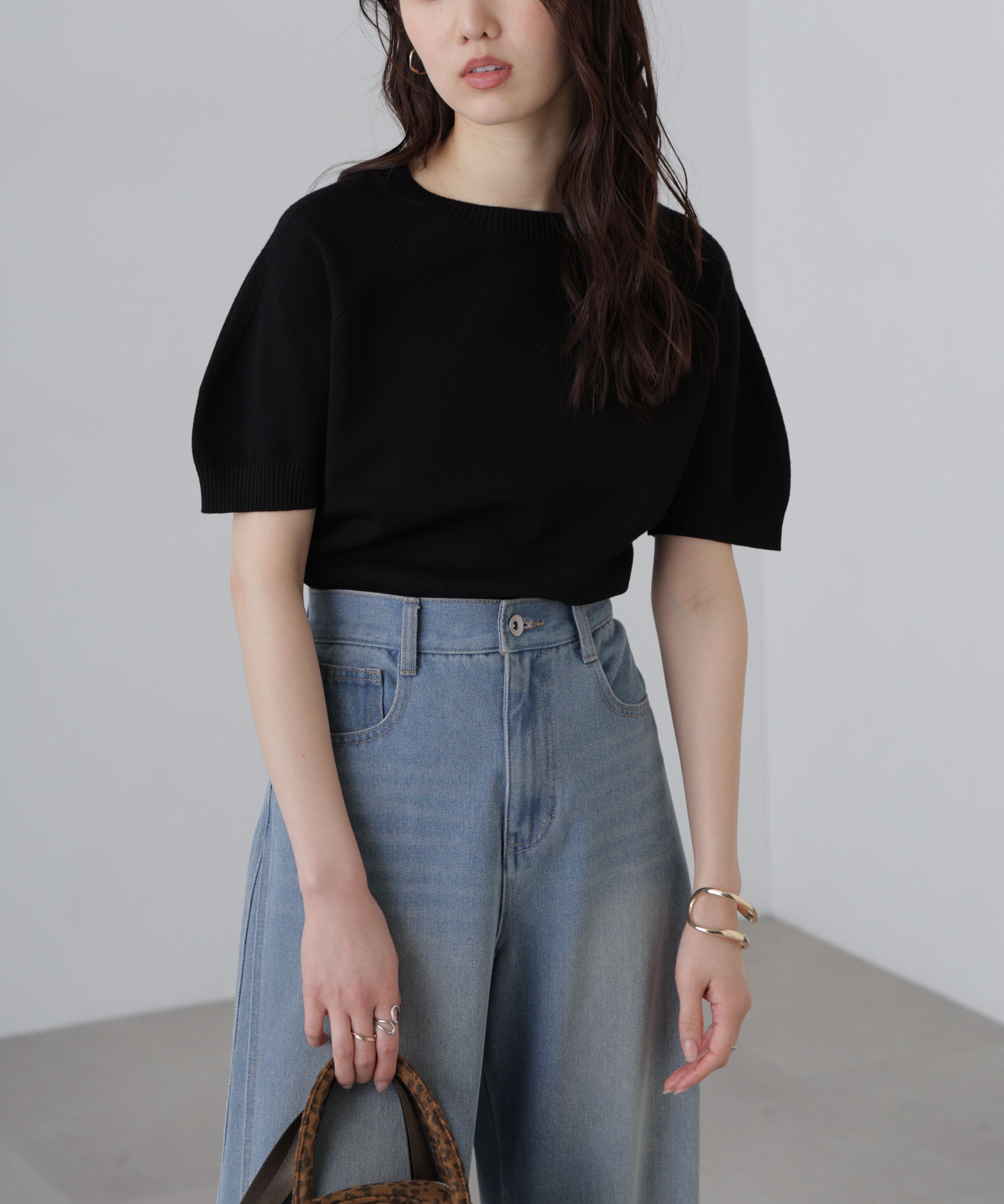  「〈洗える〉マシンウォッシャブルパフスリーブ半袖ニット」|ニット・セーター|