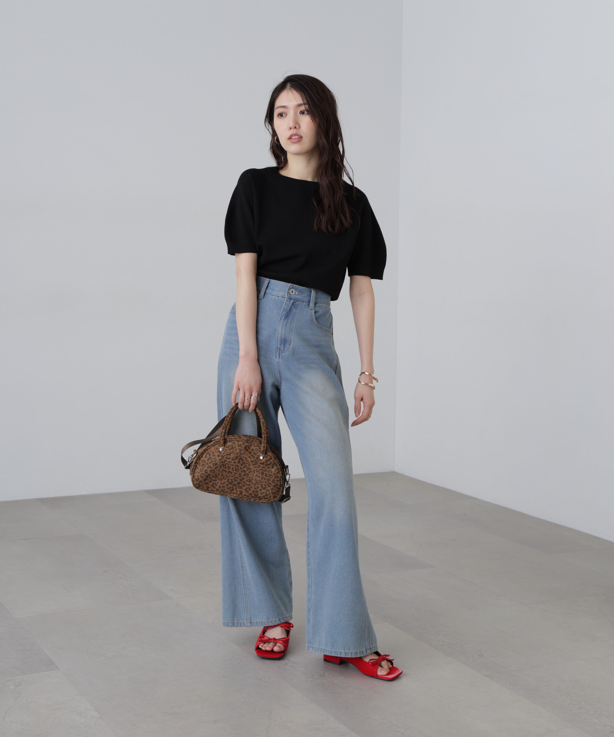  「〈洗える〉マシンウォッシャブルパフスリーブ半袖ニット」|ニット・セーター|