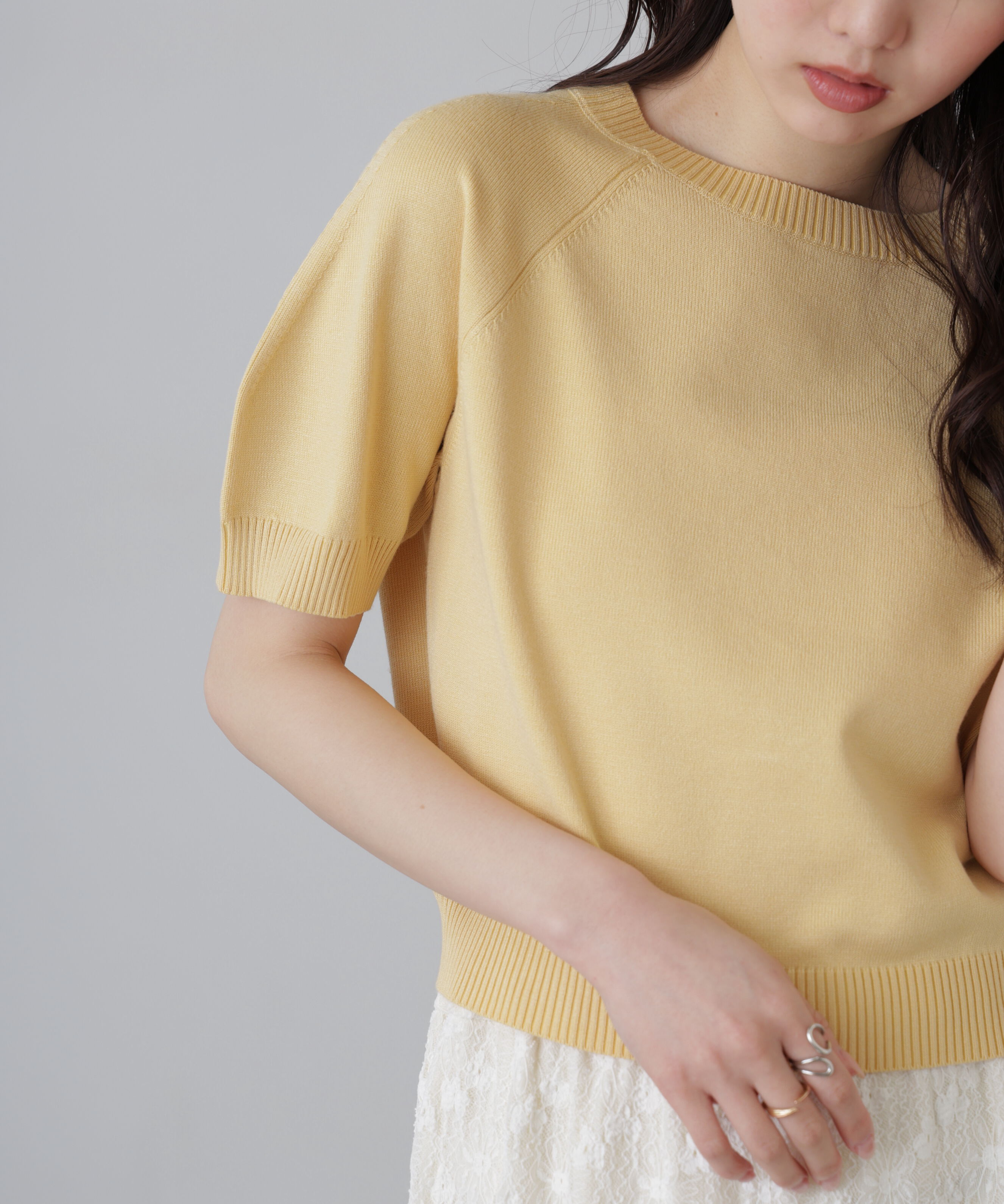  「〈洗える〉マシンウォッシャブルパフスリーブ半袖ニット」|ニット・セーター|