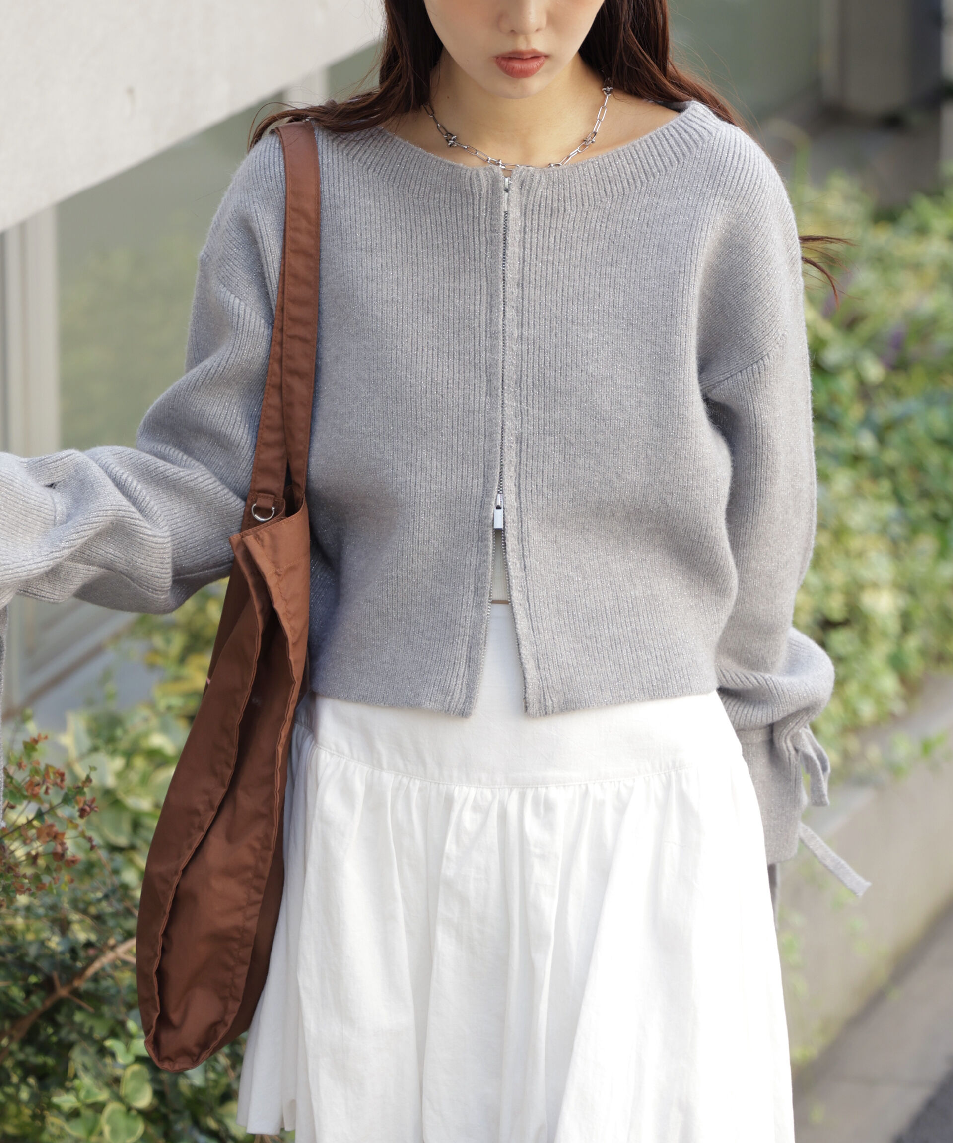  「ダブルジップキャンディスリーブカーディガン」|ニット・セーター|