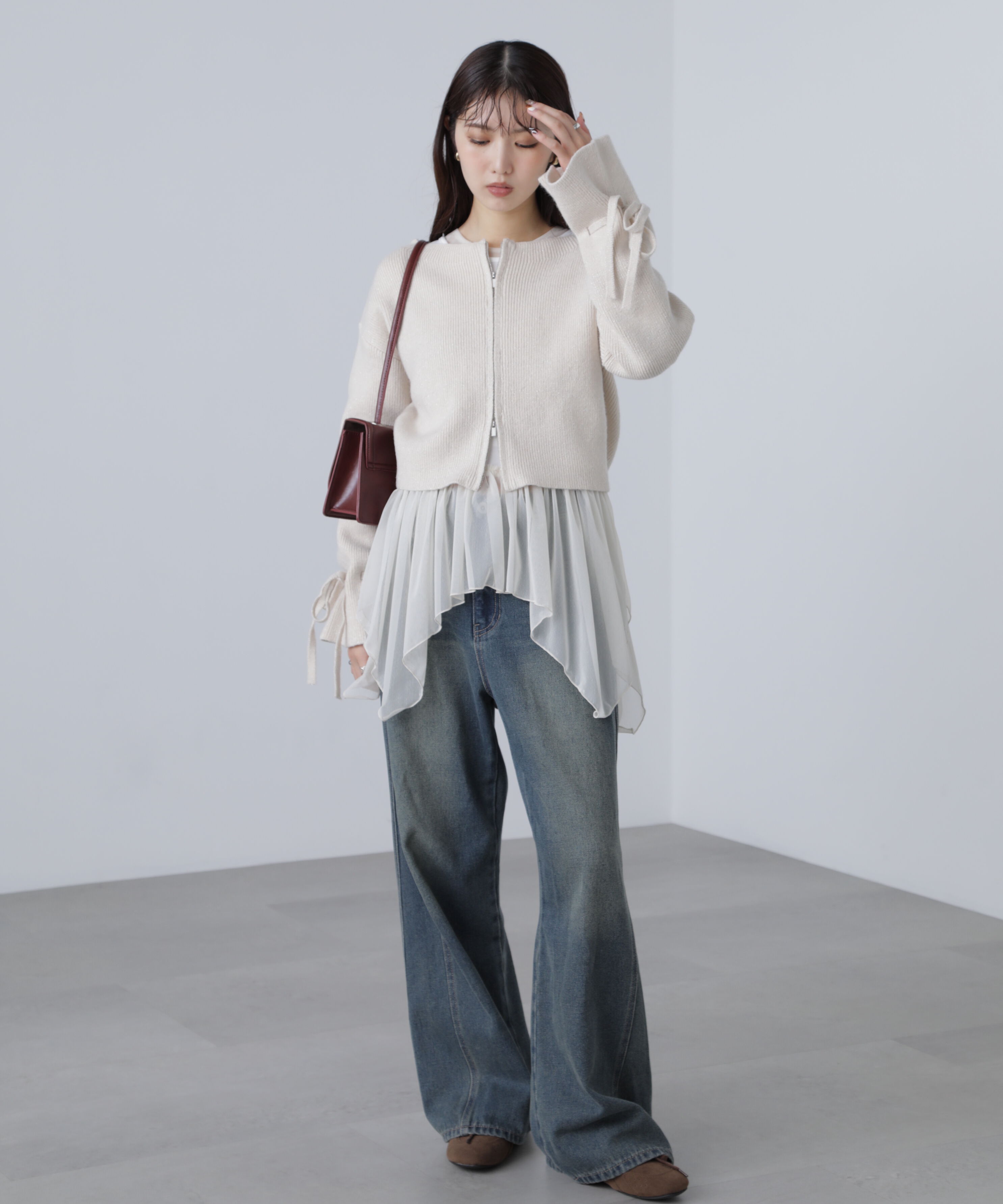  「ダブルジップキャンディスリーブカーディガン」|ニット・セーター|