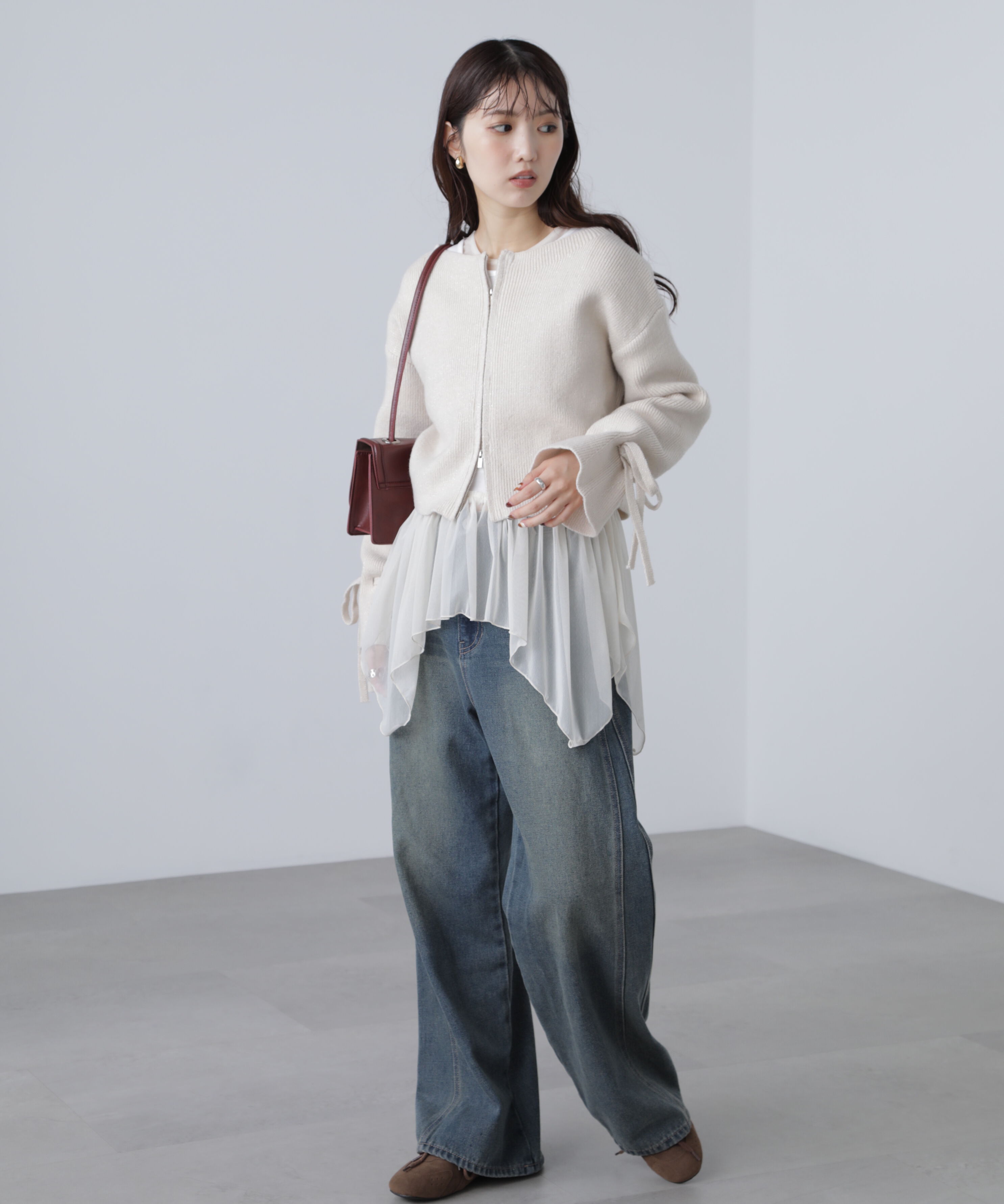  「ダブルジップキャンディスリーブカーディガン」|ニット・セーター|