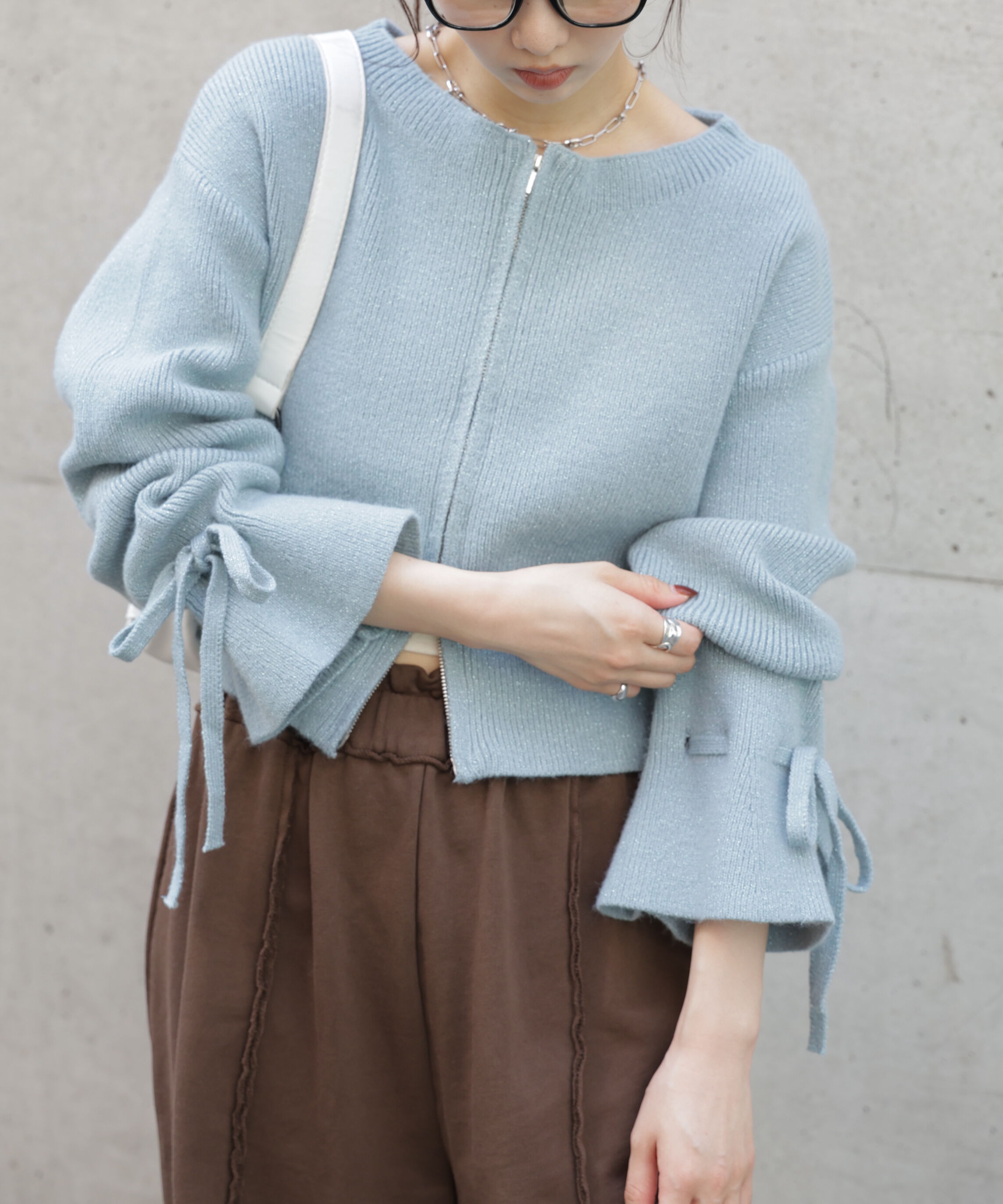  「ダブルジップキャンディスリーブカーディガン」|ニット・セーター|