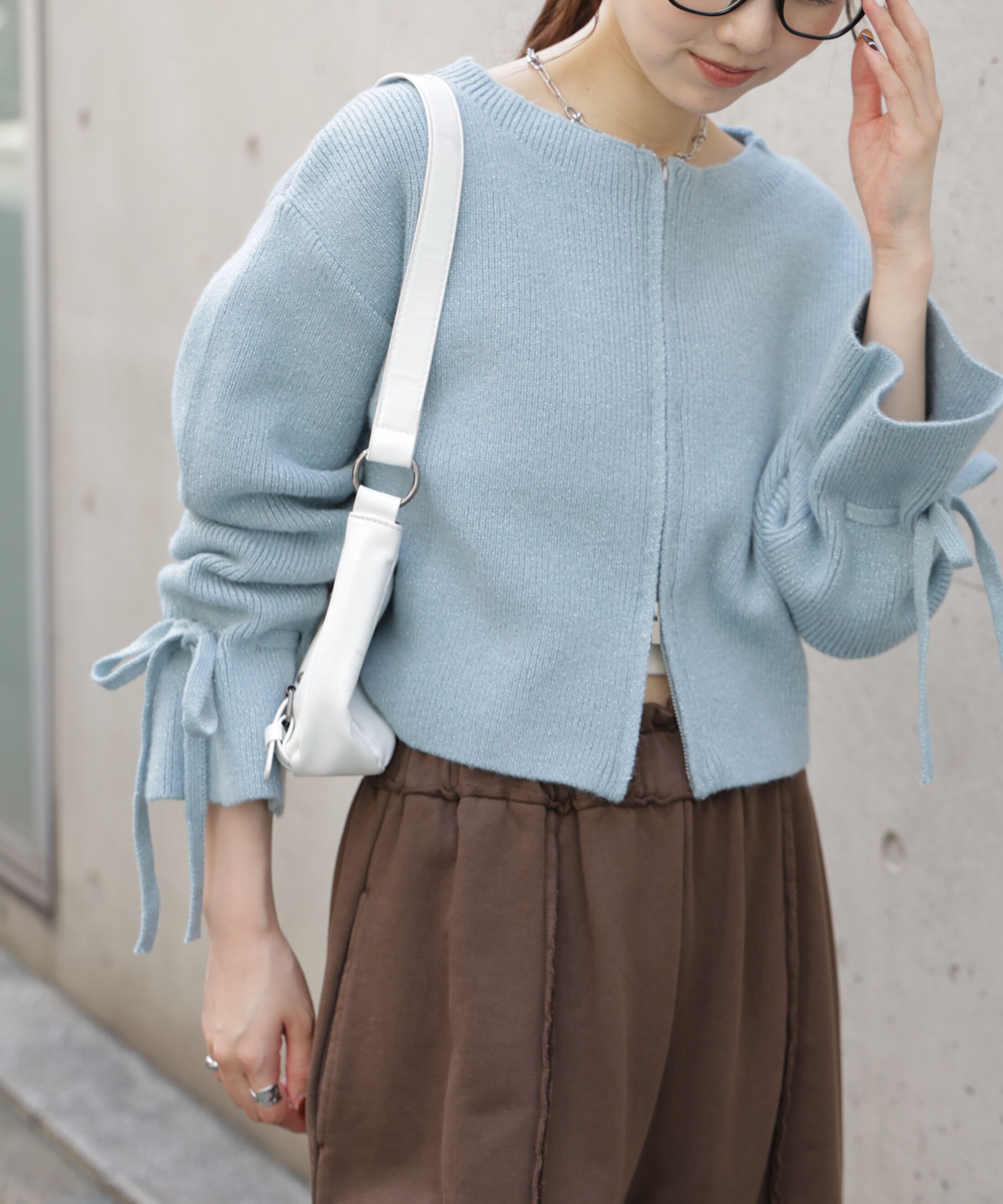  「ダブルジップキャンディスリーブカーディガン」|ニット・セーター|