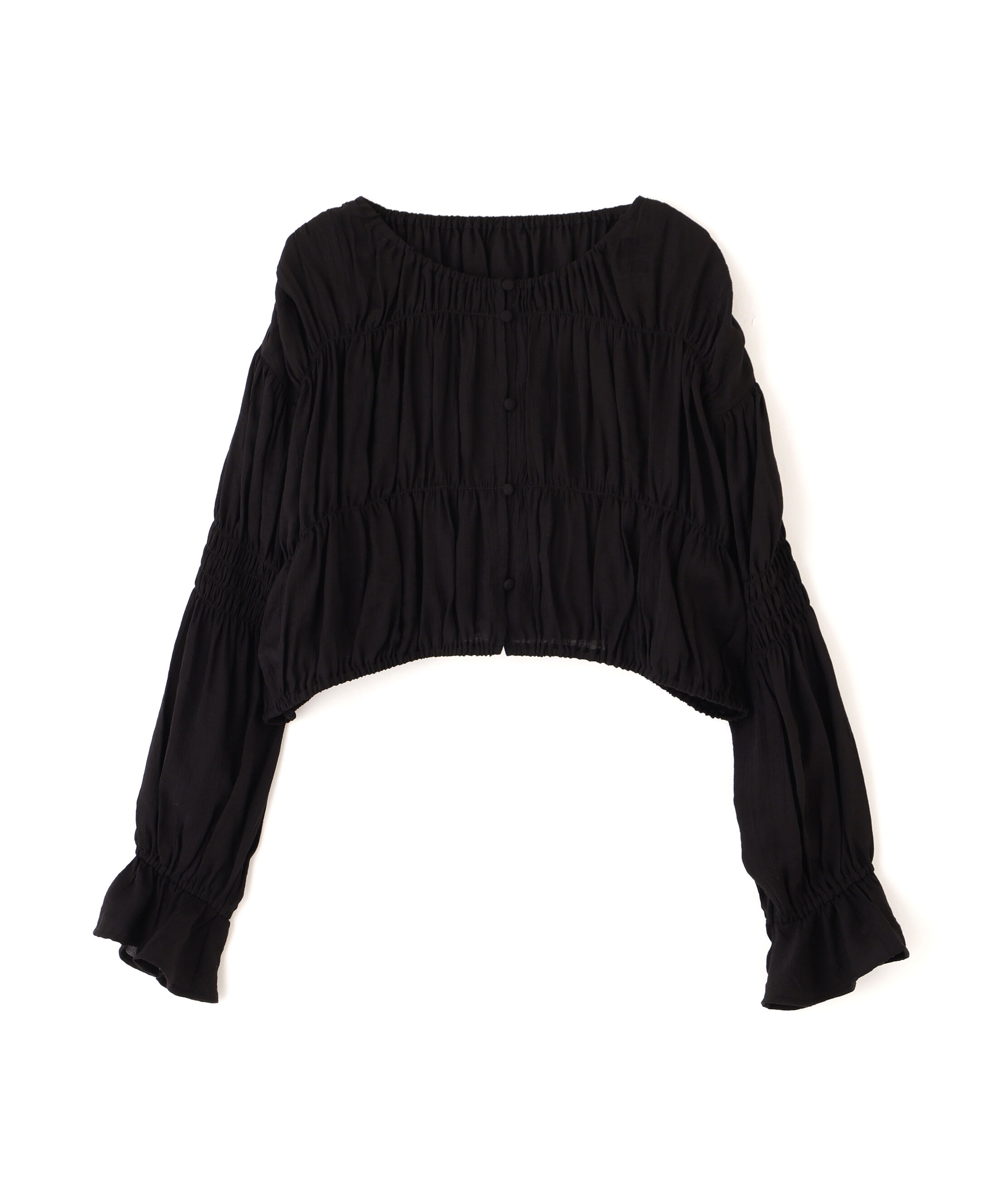  「シアーギャザー前開き短丈ブラウス」|シャツ・ブラウス|