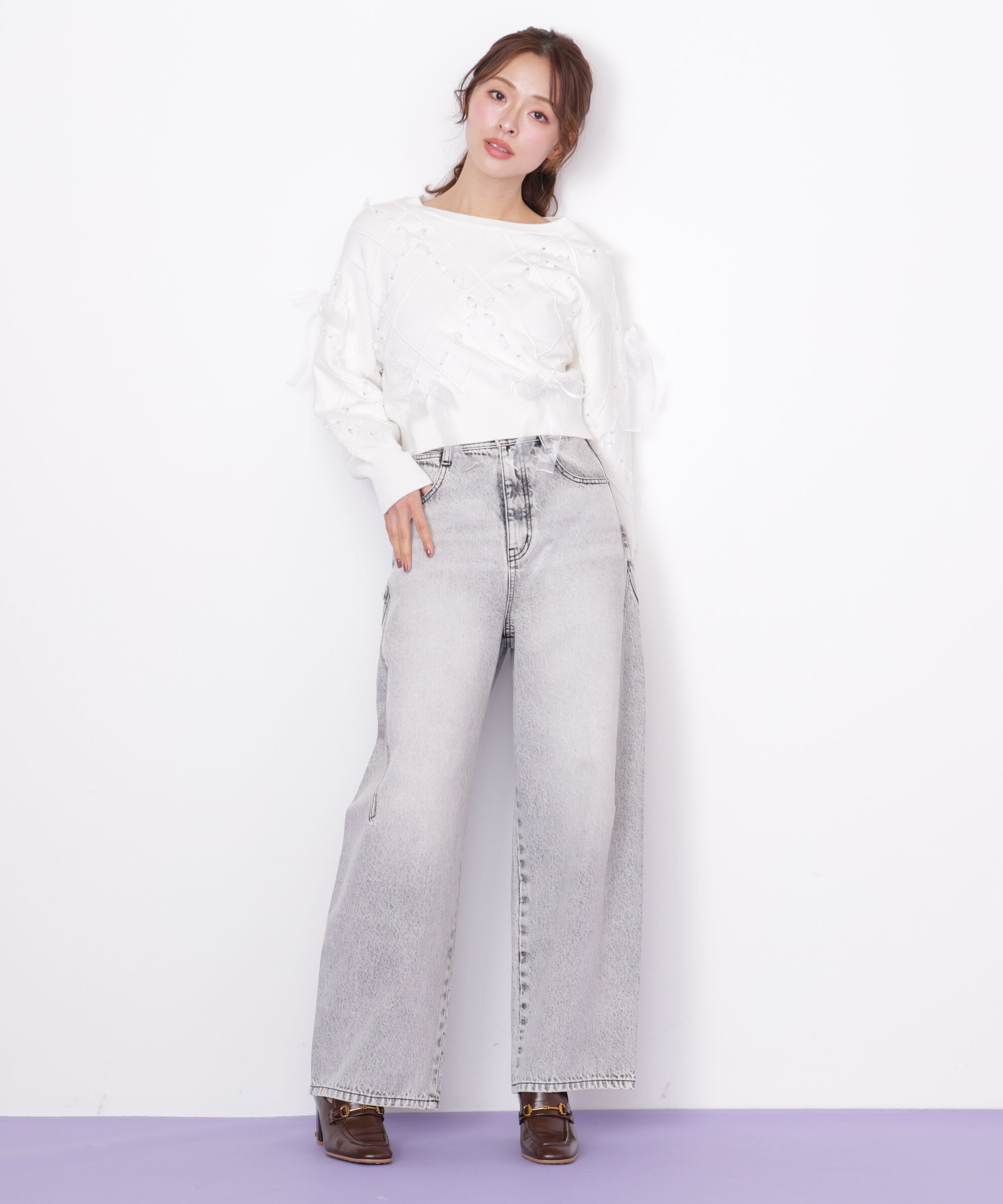  「ダイヤ柄リボンニット」|ニット・セーター|