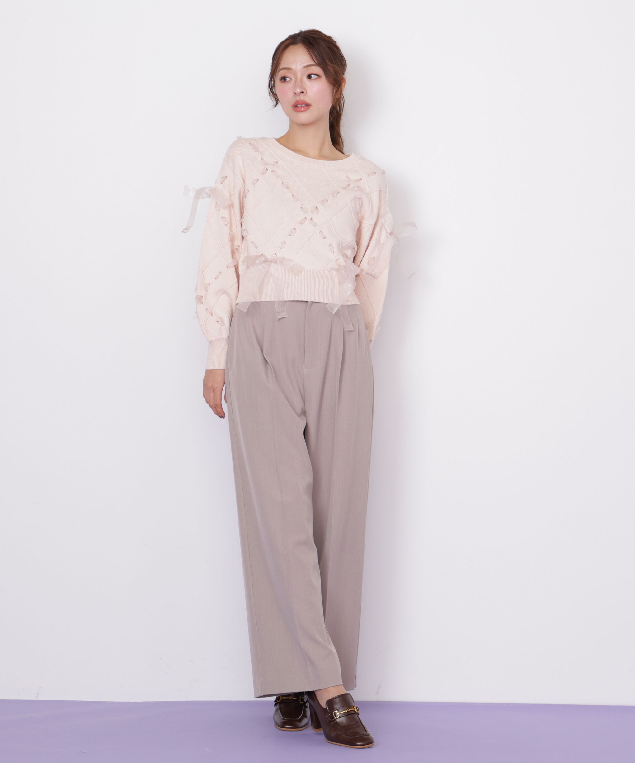  「ダイヤ柄リボンニット」|ニット・セーター|