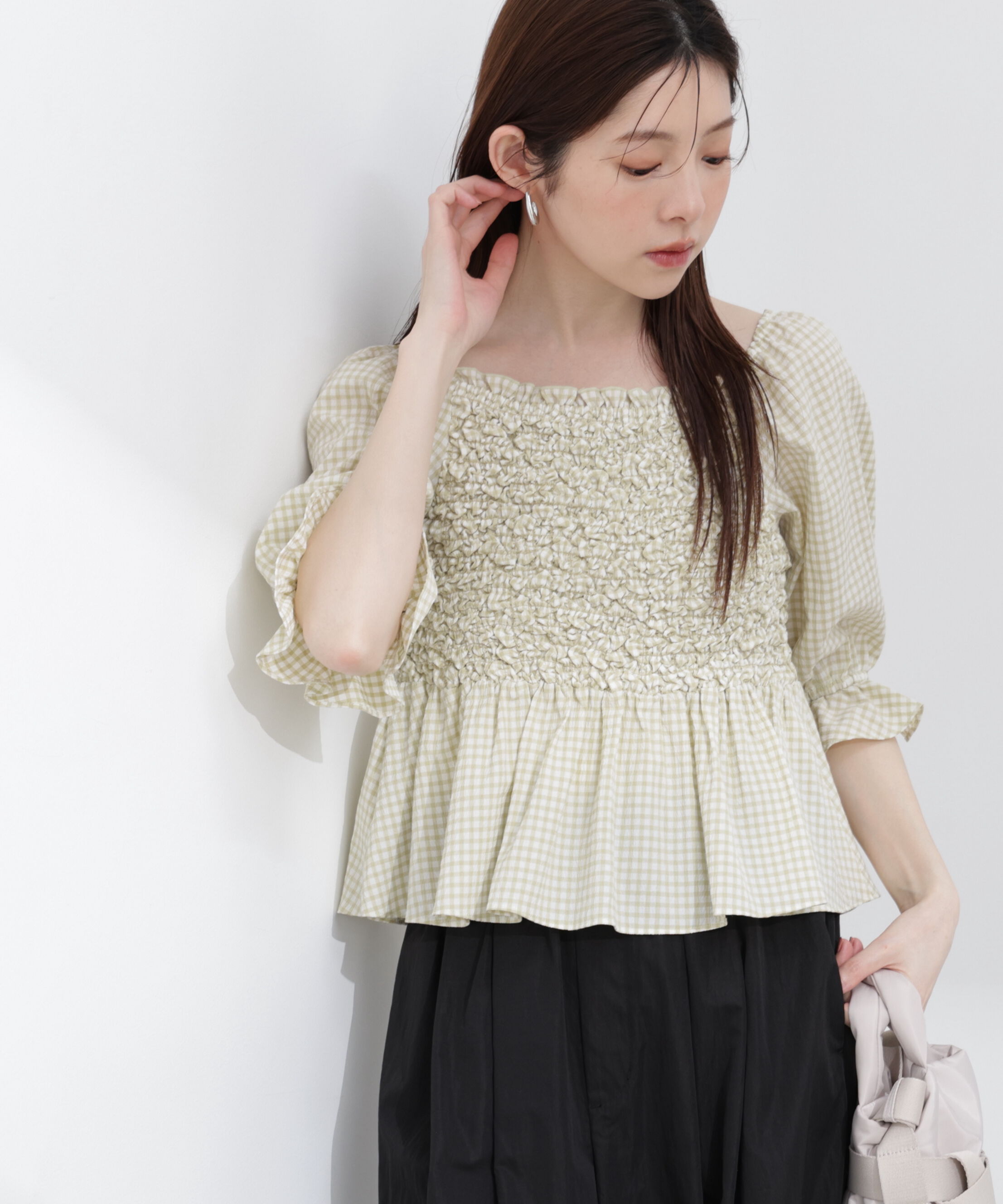 PROPORTION BODY DRESSING「〈a/mie〉シャーリングペプラムブラウス 26SS」|シャツ・ブラウス|