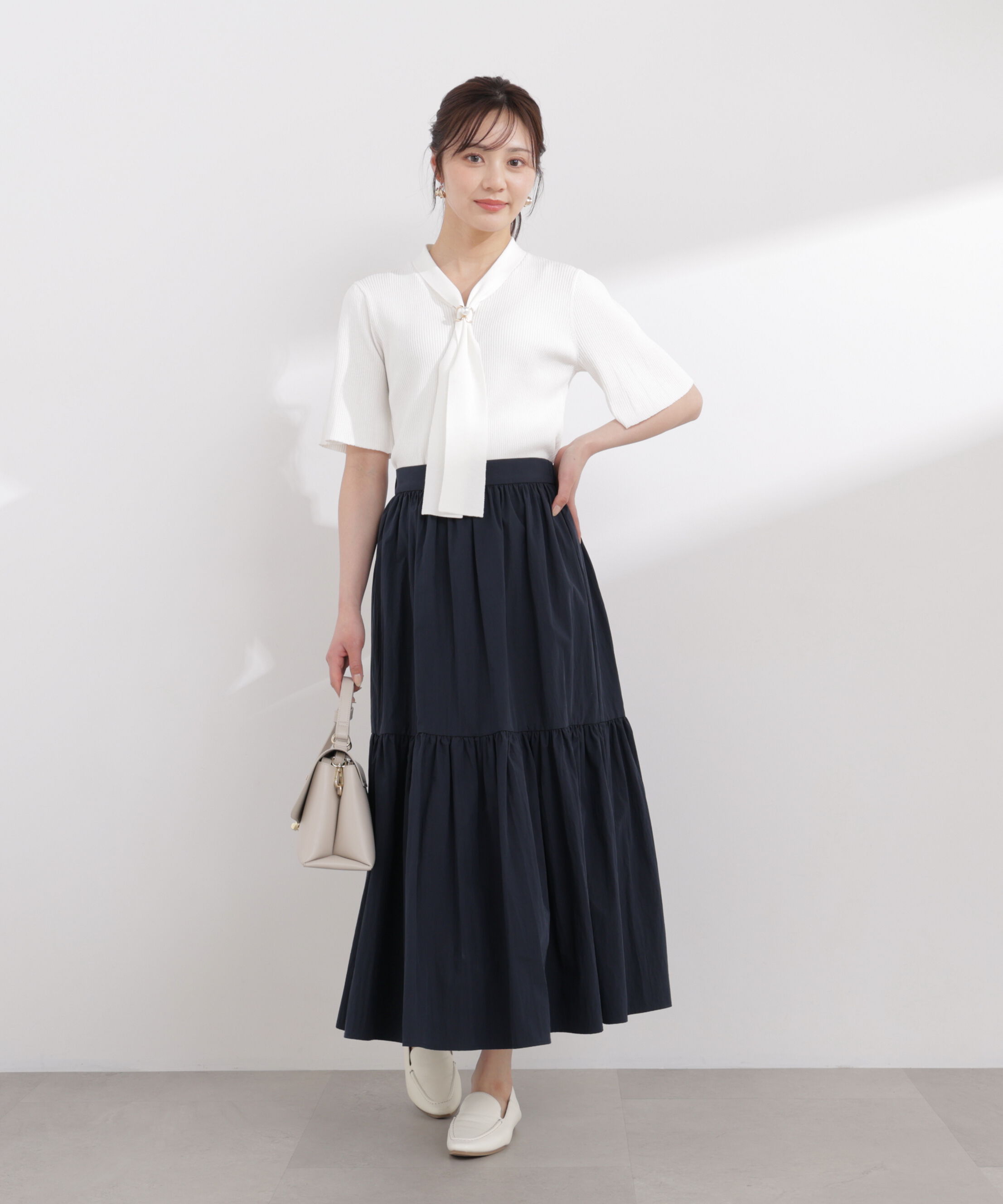 PROPORTION BODY DRESSING「タフタギャザースカート 26SS」|スカート|ネイビー