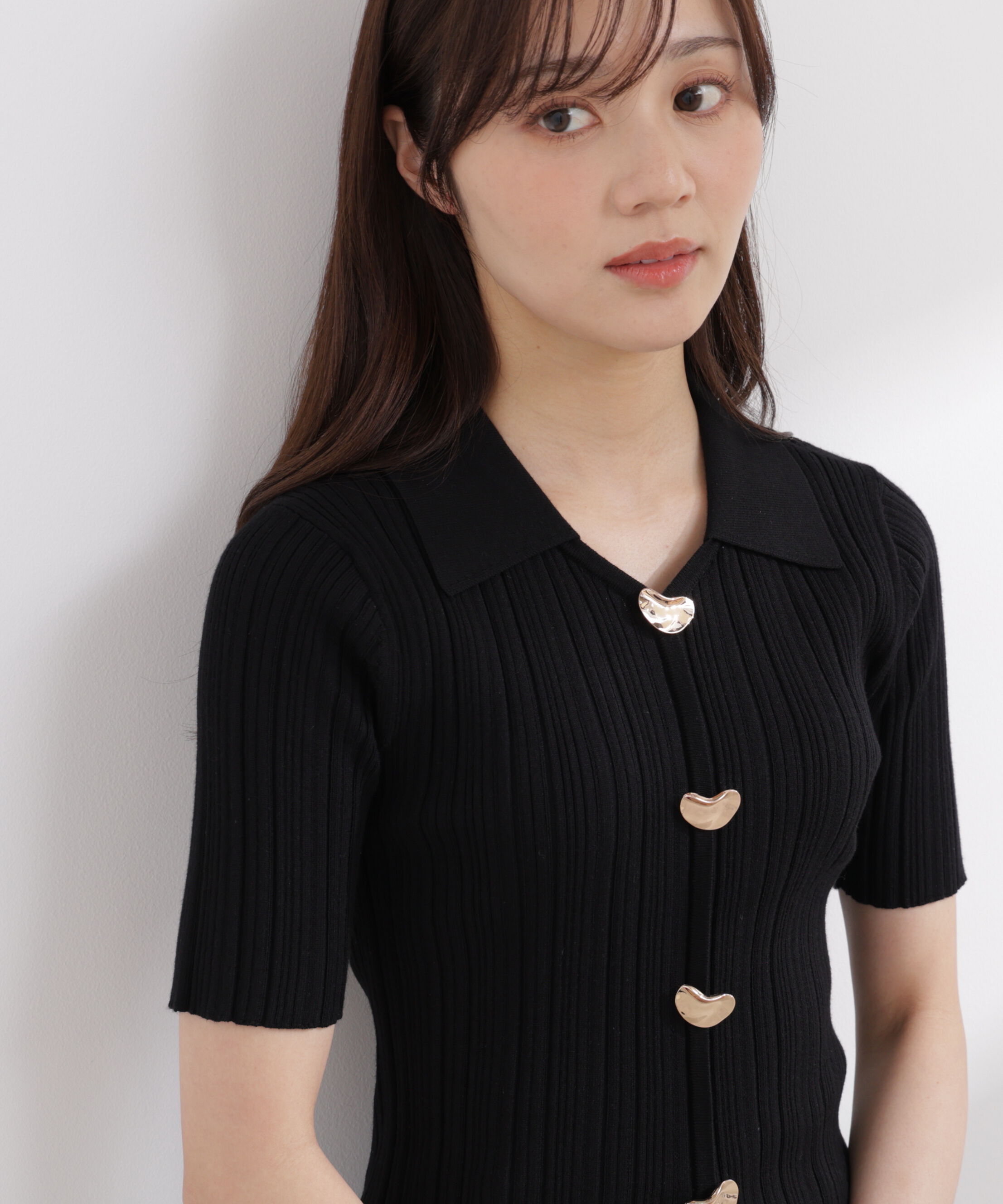 PROPORTION BODY DRESSING「衿付きランダムリブニット 26SS」|ニット・セーター|ブラック