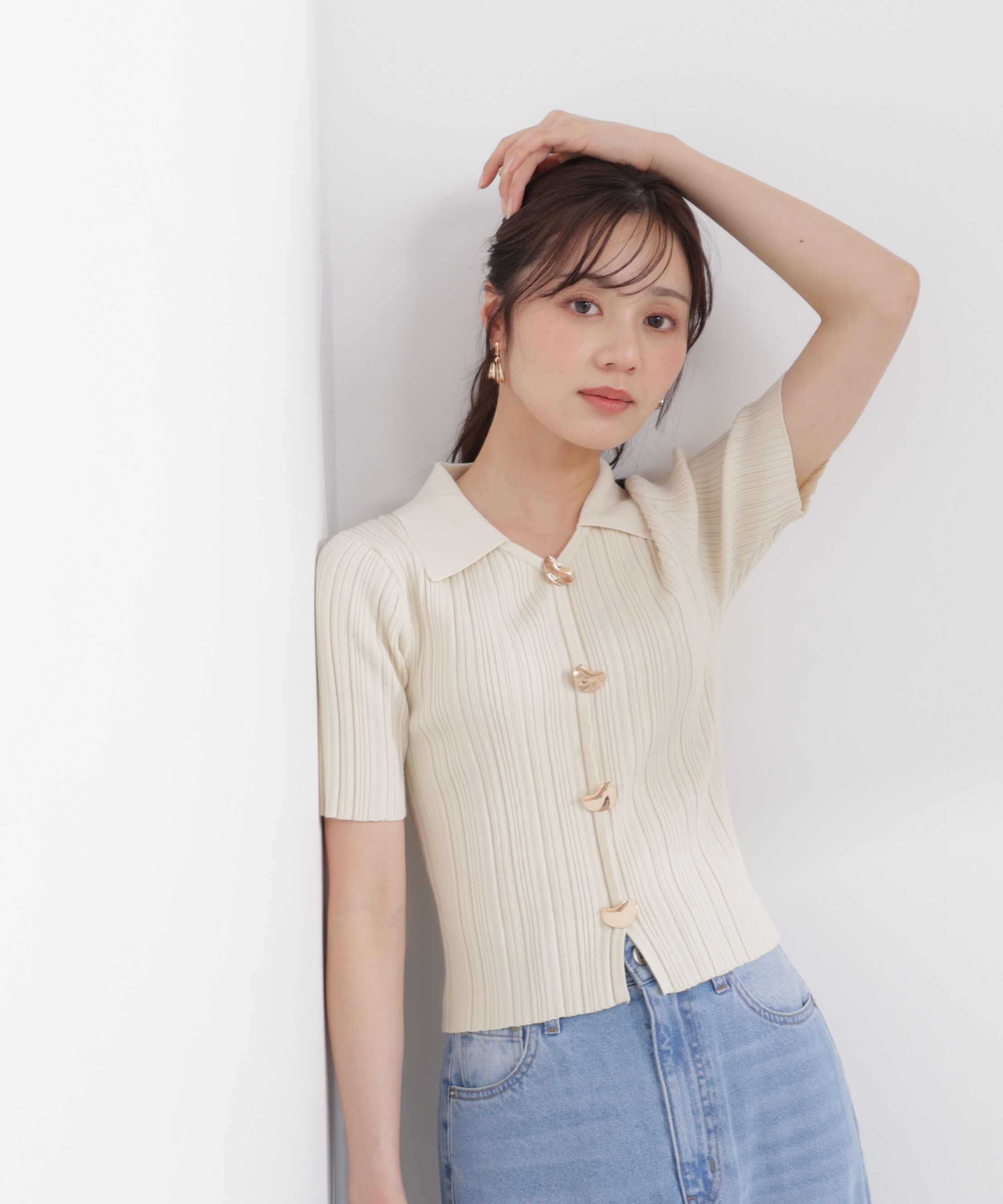 PROPORTION BODY DRESSING「衿付きランダムリブニット 26SS」|ニット・セーター|