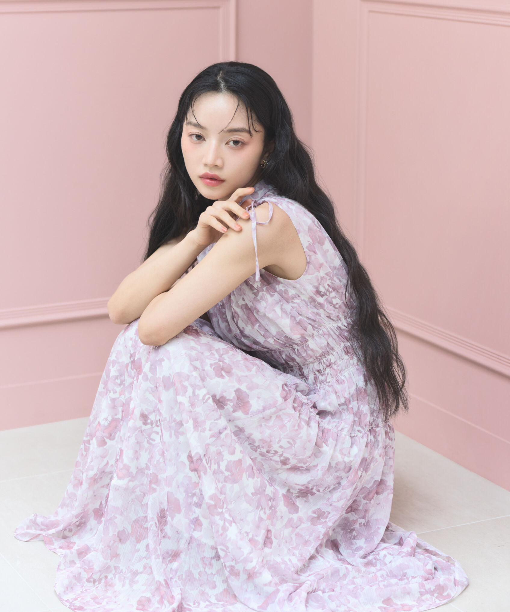 PROPORTION BODY DRESSING「2wayスリーブ花柄シャーリングワンピース 26SS」|ワンピース|ピンク