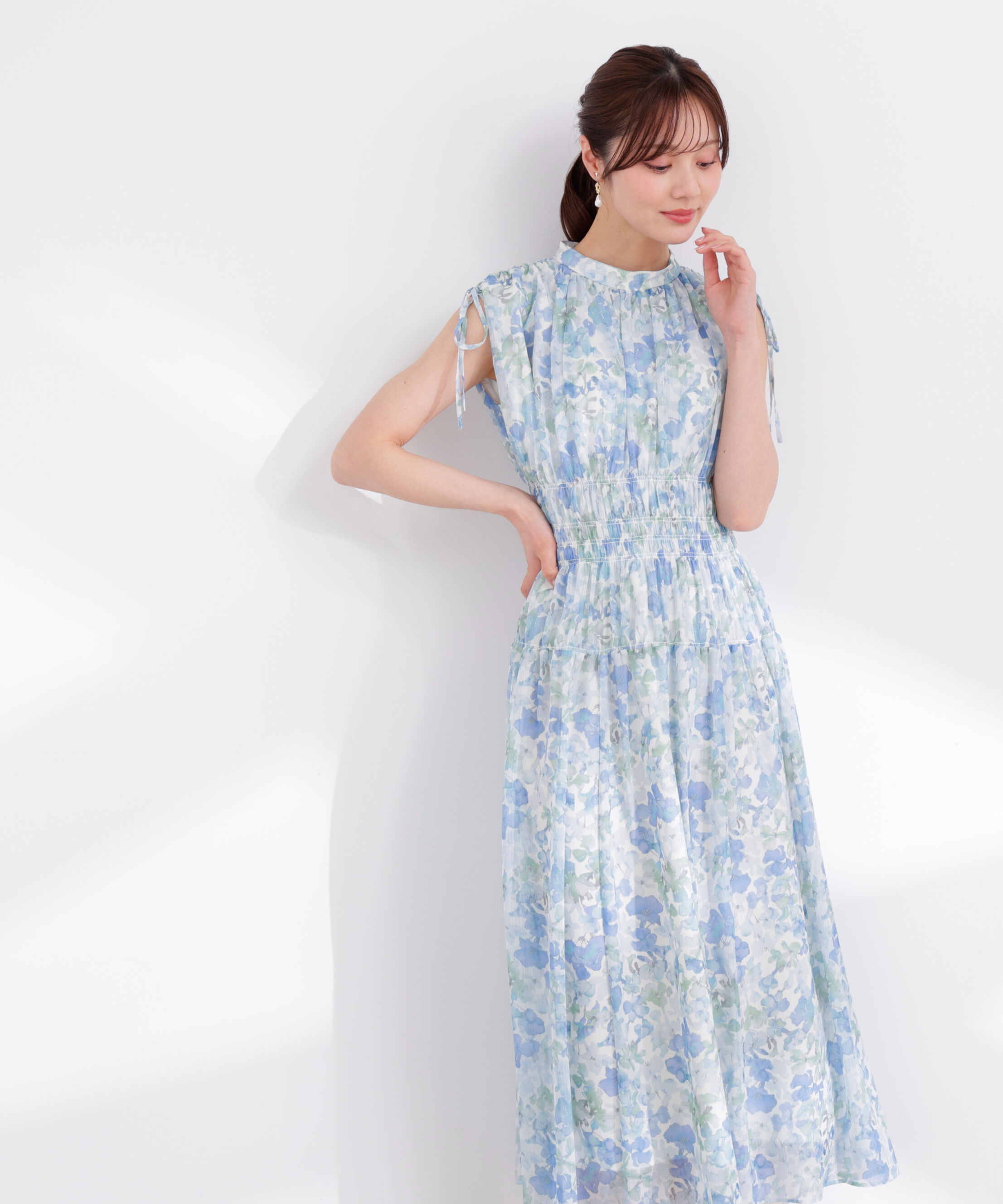 PROPORTION BODY DRESSING「2wayスリーブ花柄シャーリングワンピース 26SS」|ワンピース|