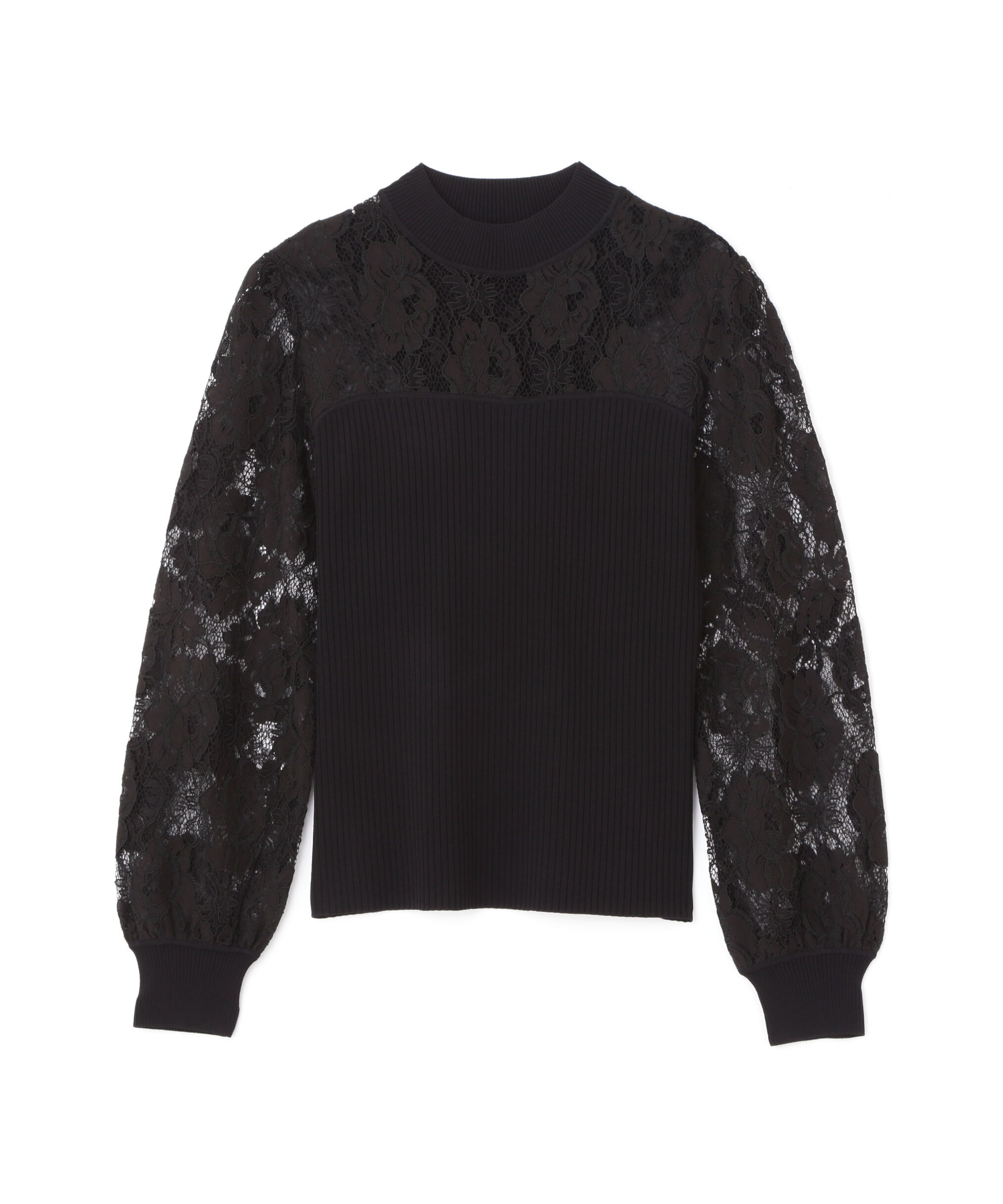  「◆レースコンビモックネックニットプルオーバー」|ニット・セーター|