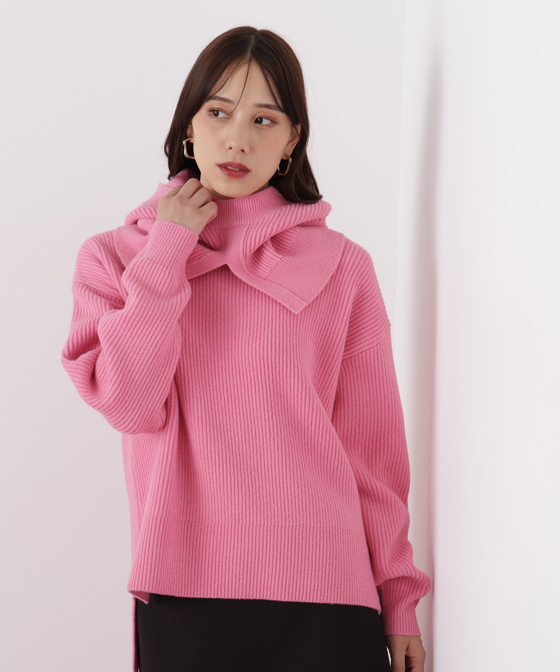  「◆フードスヌード付きニットプルオーバー」|ニット・セーター|