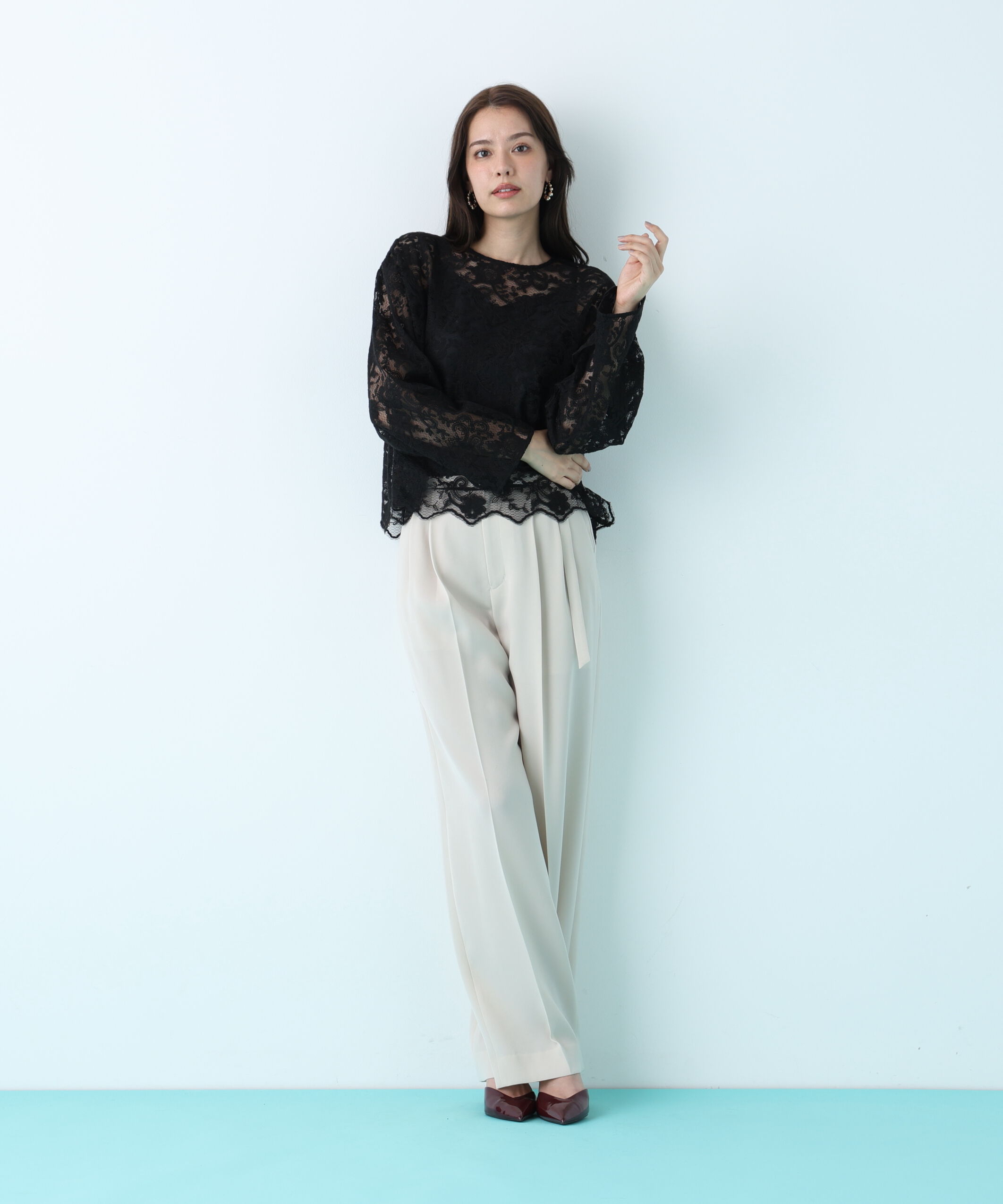  「ダブルサテンタックワイドパンツ」|その他|