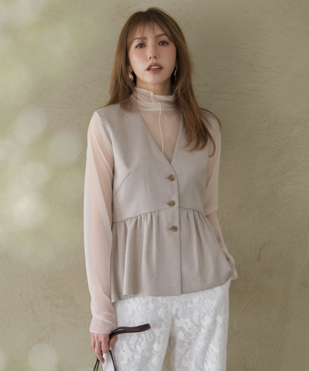  「［美香さん着用］スラブ調ペプラムブラウス」|シャツ・ブラウス|ベージュ