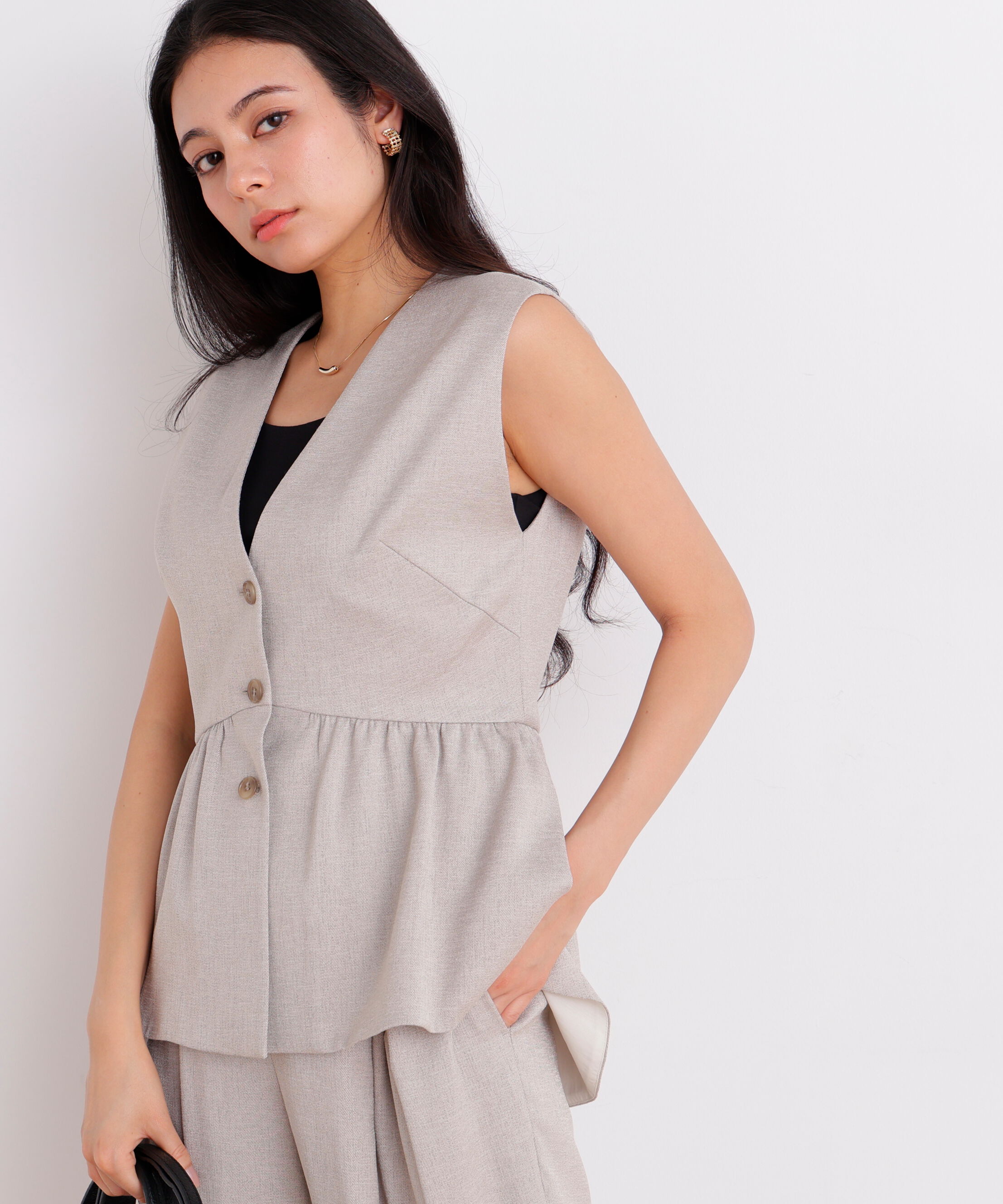  「［美香さん着用］スラブ調ペプラムブラウス」|シャツ・ブラウス|