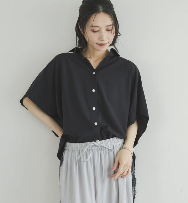 Doux archives「とろみジョーゼットドルマンシャツ」|シャツ・ブラウス|BLACK