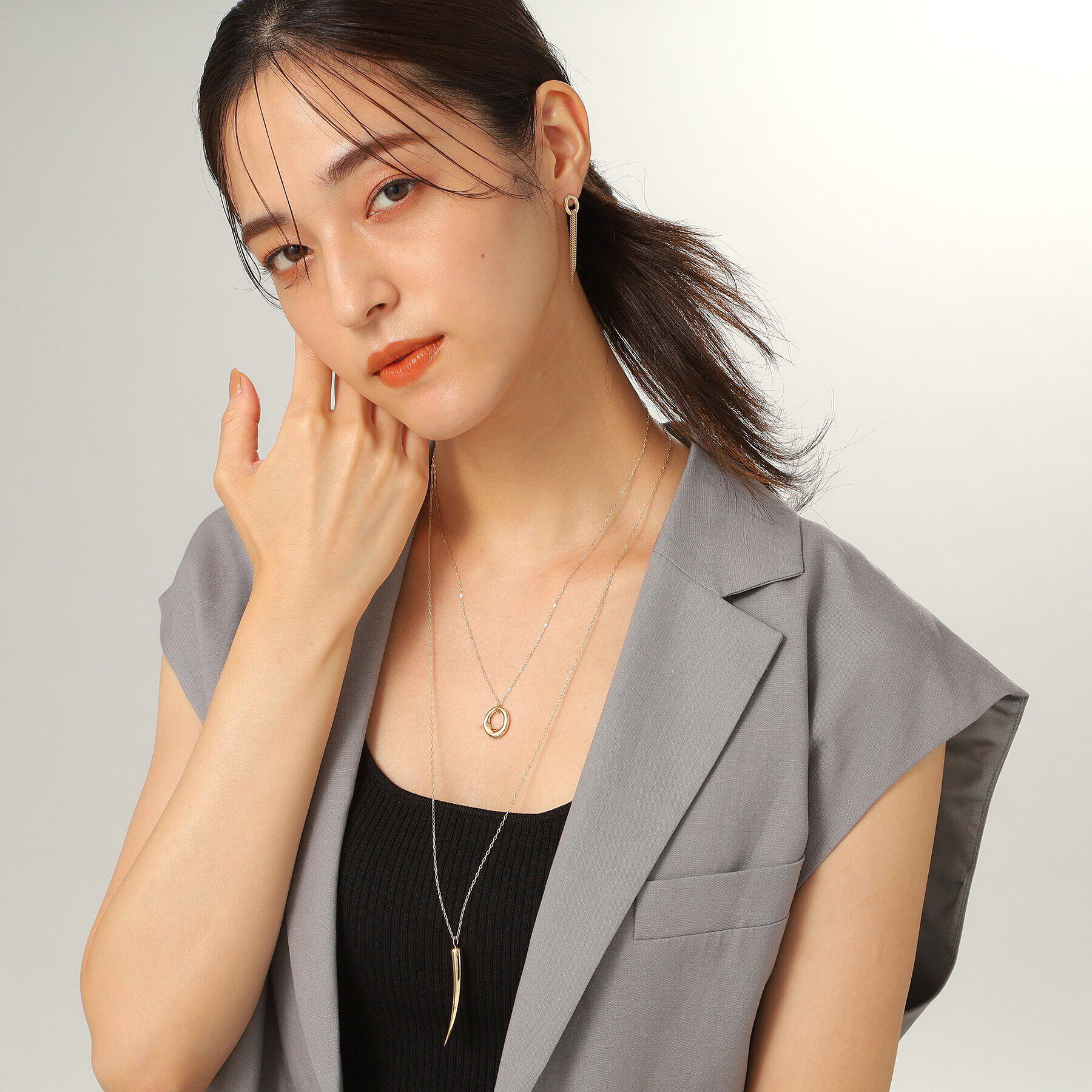 COCOSHNIK「K10中空オーバルフックチェーン スタッドピアス」|ピアス|