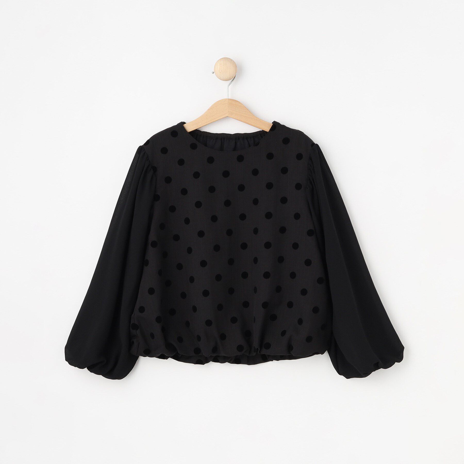 SHOO･LA･RUE「【100-140cm/プチセレ/セットアップ可】フロッキードットブラウス」|シャツ・ブラウス|ブラック(019)