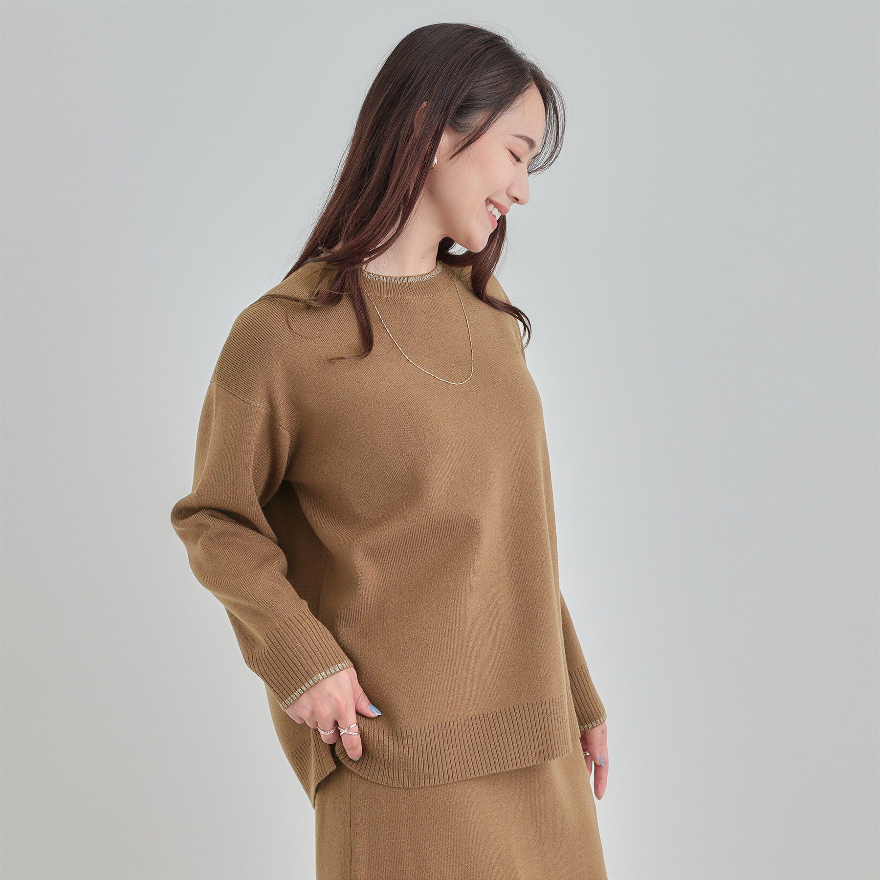 SHOO･LA･RUE「【洗濯機可/セットアップ可】さりげないラメ使いで差をつける クルーネックニット」|ニット・セーター|