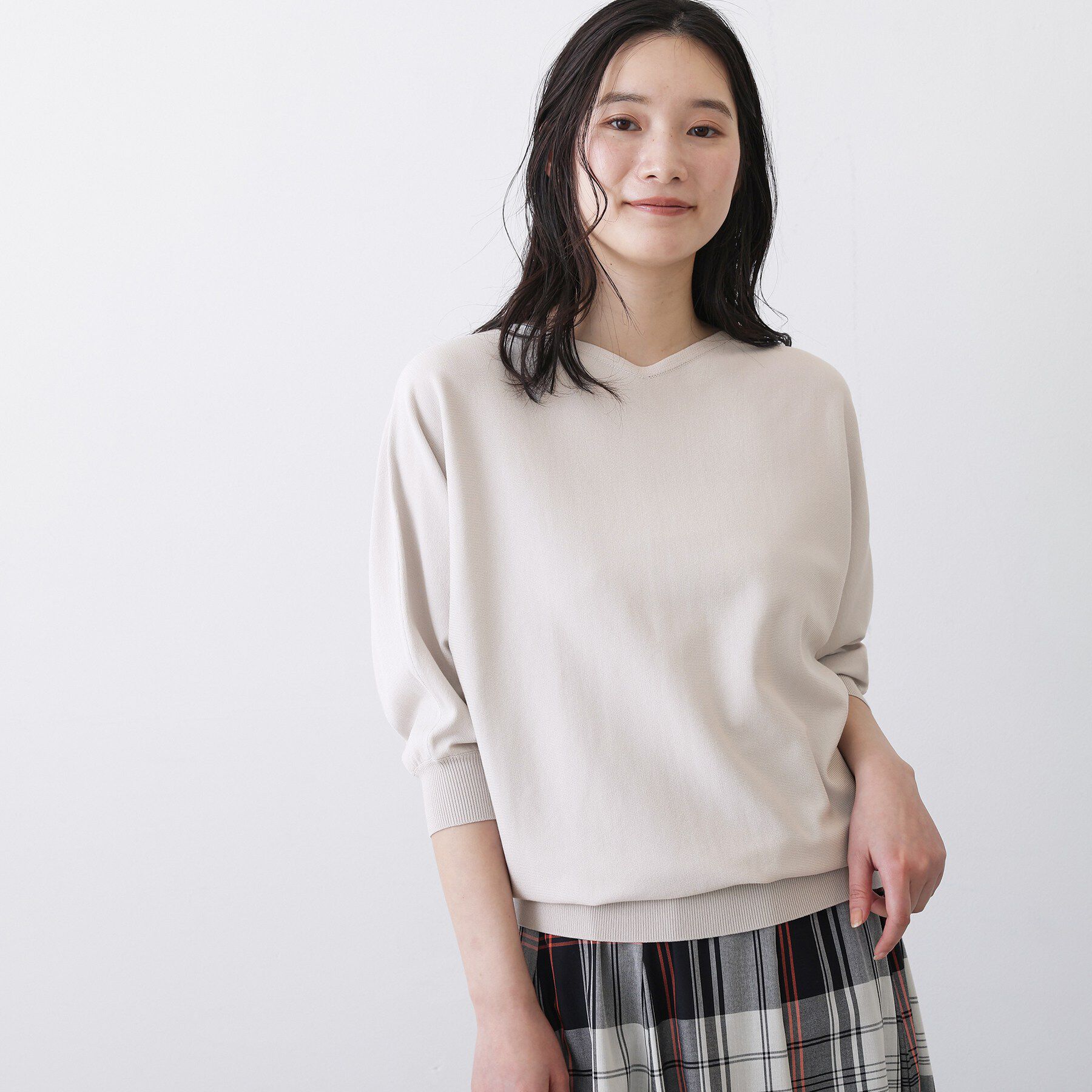 Dessin「【洗える】後ろボタンニットプルオーバー七分袖」|ニット・セーター|