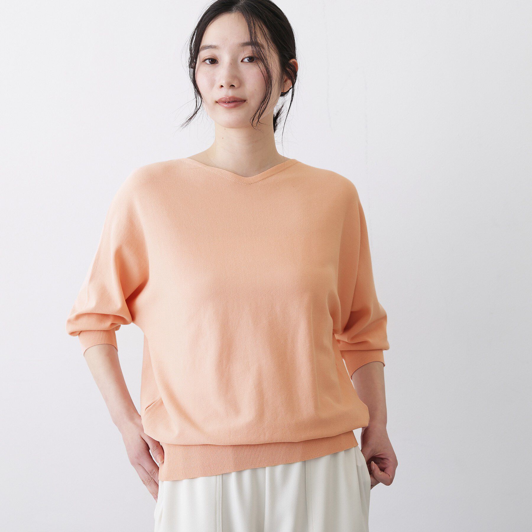 Dessin「【洗える】後ろボタンニットプルオーバー七分袖」|ニット・セーター|