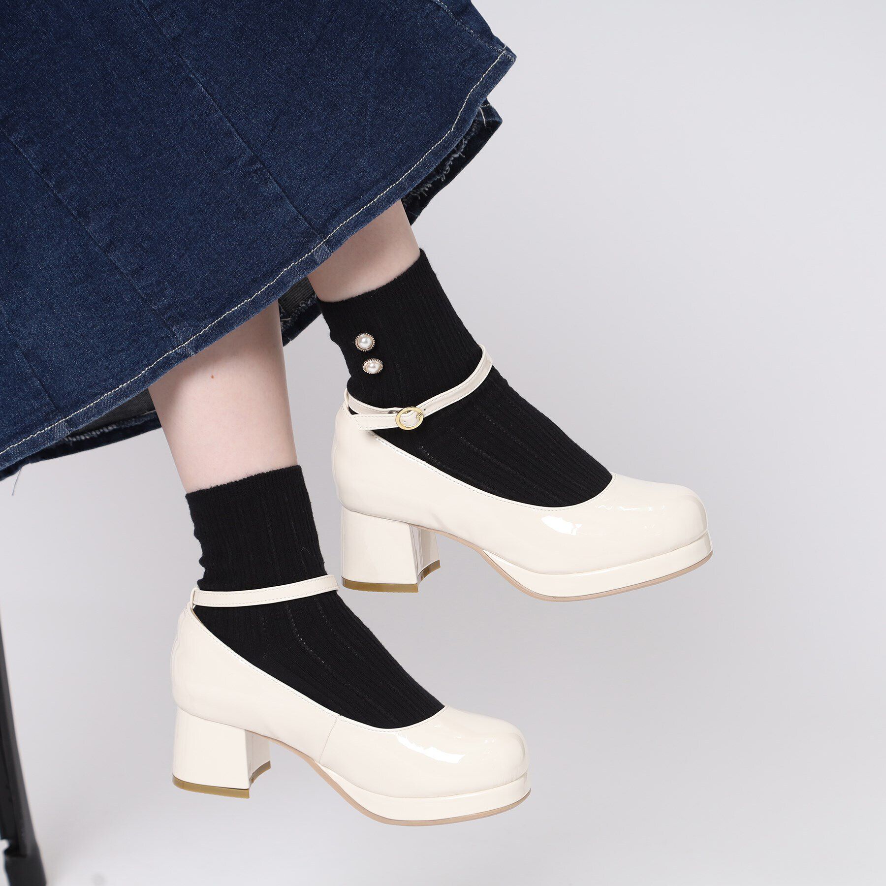 csT&P「厚底ストラップ付プレーンパンプス」|パンプス|