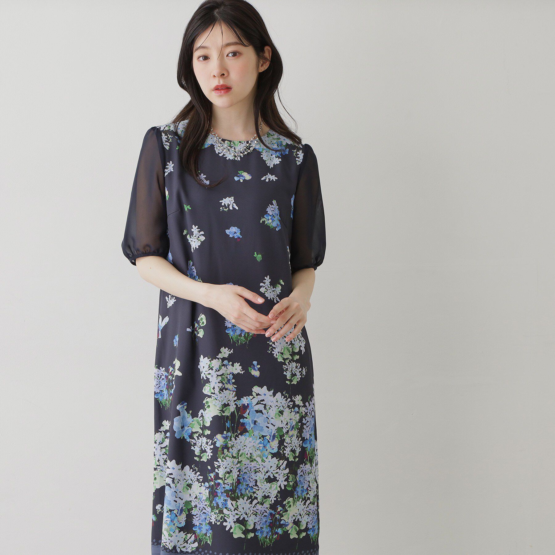 SunaUna「【co creation and yours／SS～L】多色花柄プリント五分袖ワンピース」|ワンピース|