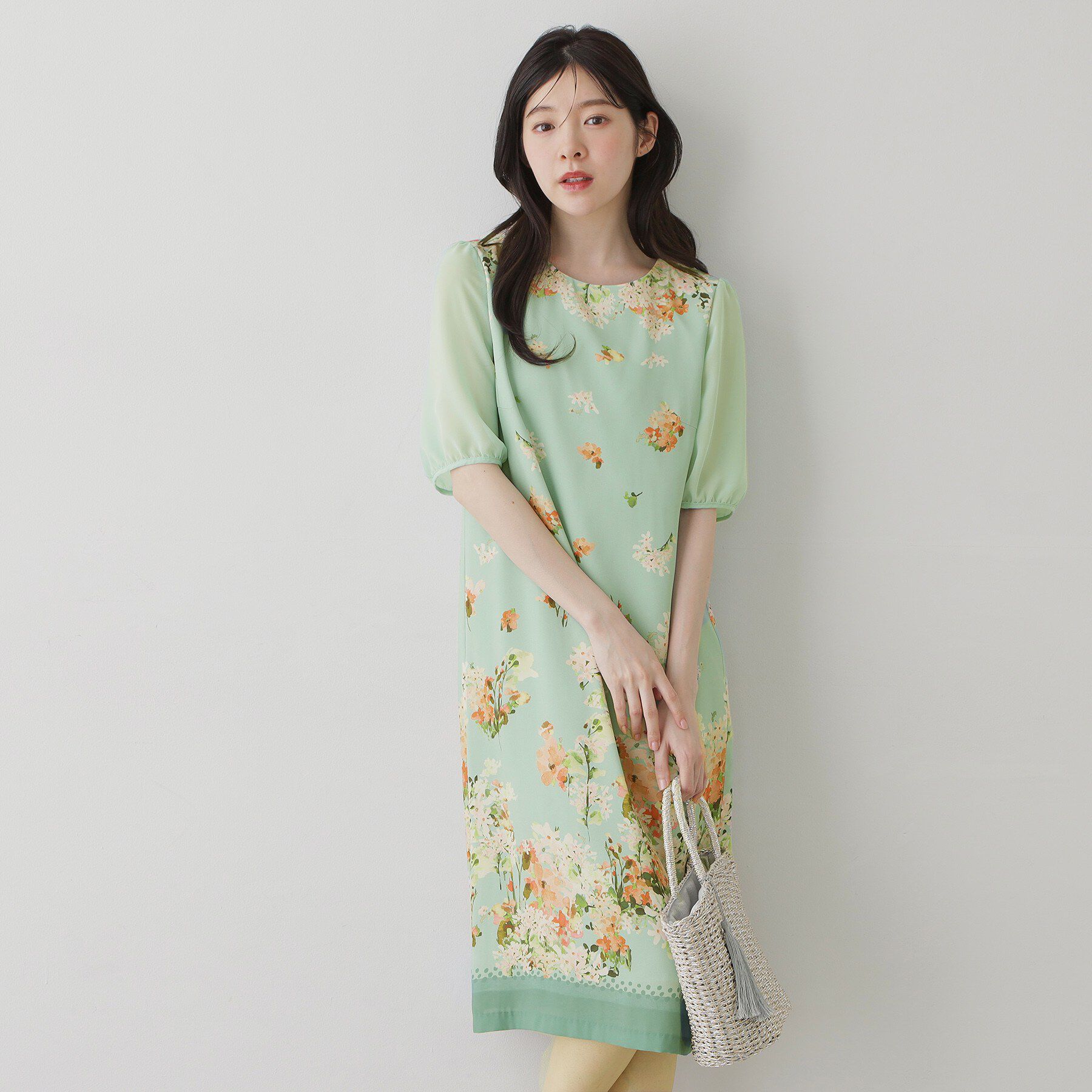 SunaUna「【co creation and yours／SS～L】多色花柄プリント五分袖ワンピース」|ワンピース|