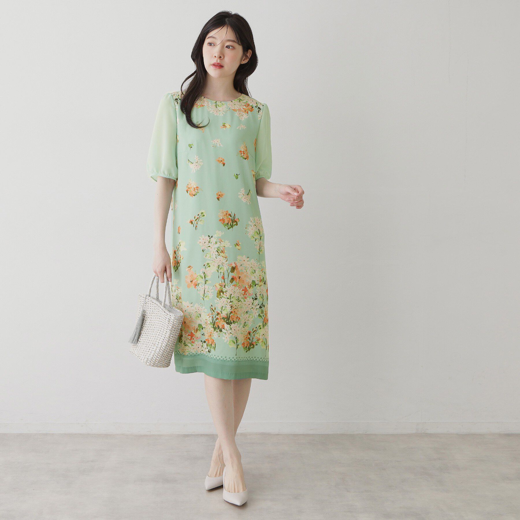 SunaUna「【co creation and yours／SS～L】多色花柄プリント五分袖ワンピース」|ワンピース|