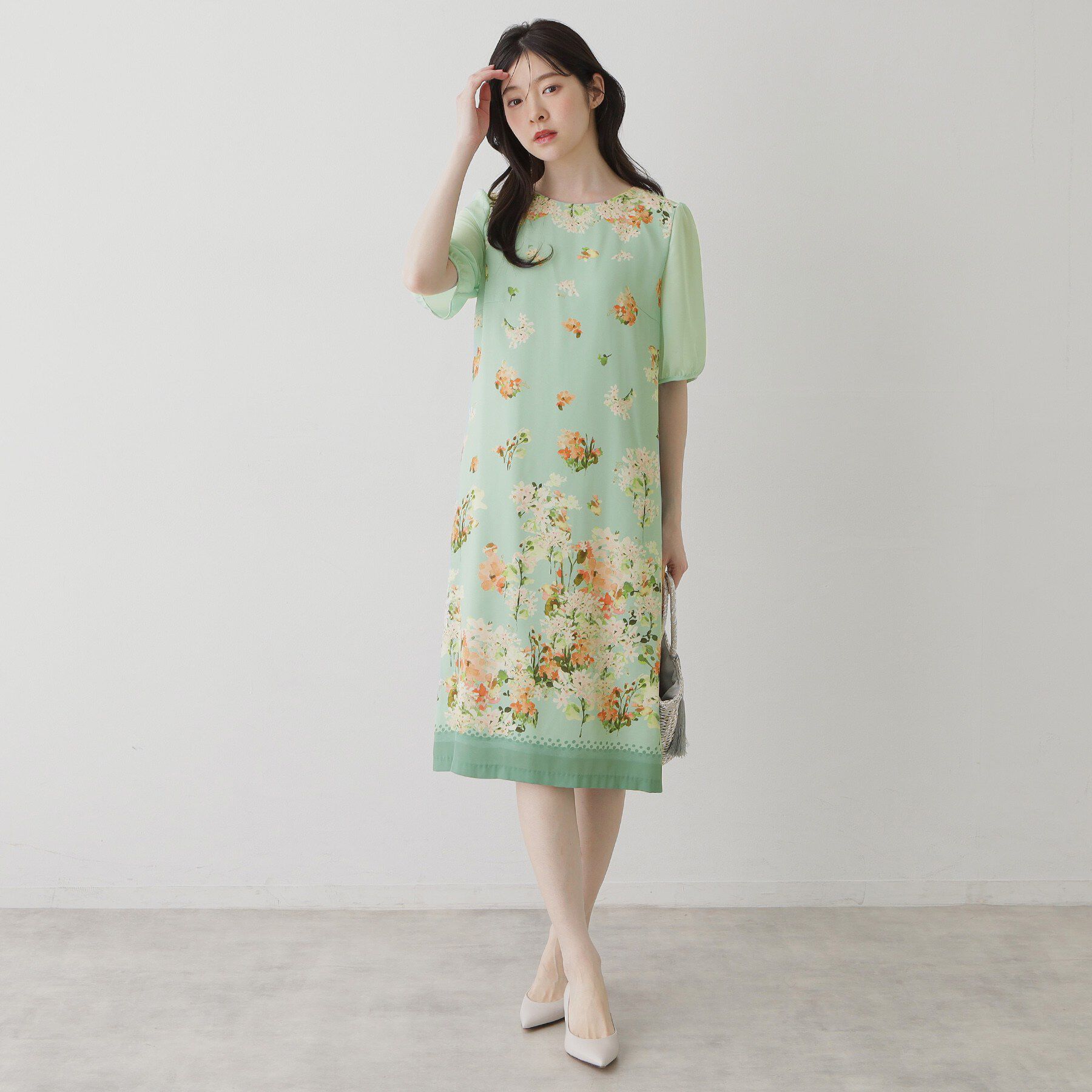 SunaUna「【co creation and yours／SS～L】多色花柄プリント五分袖ワンピース」|ワンピース|