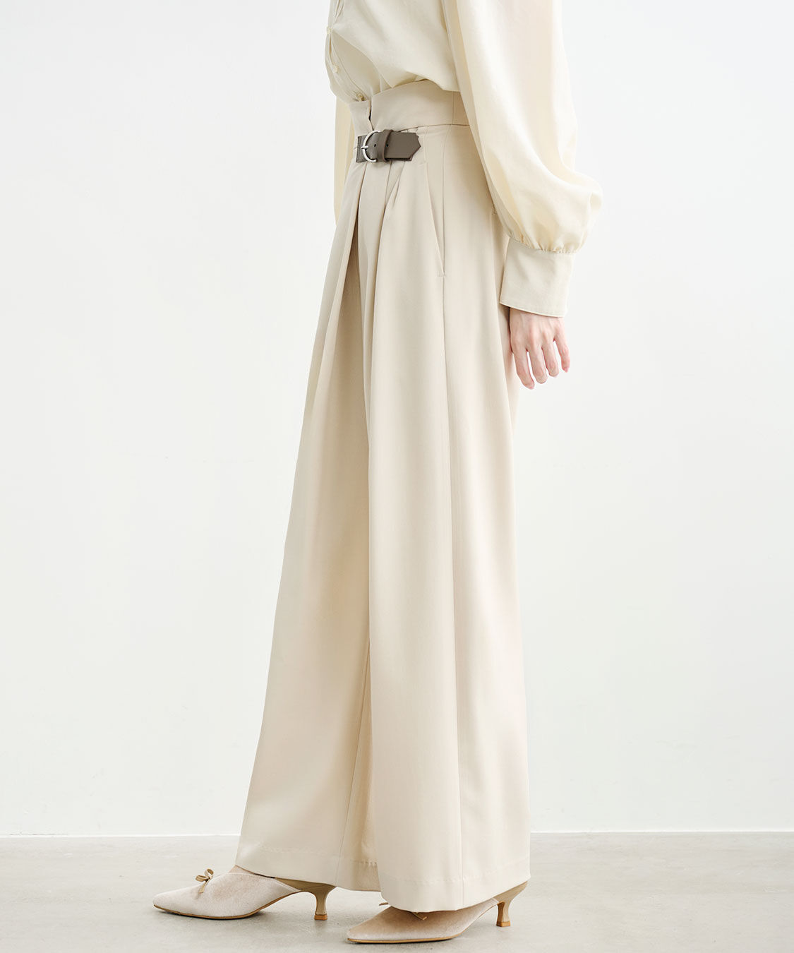 COCO DEAL「ベルトディテールアシメワイドパンツ」|スラックス|