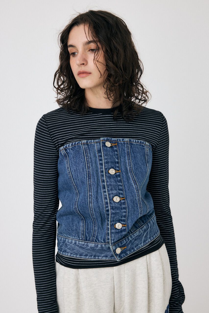 MOUSSY「DENIM BARE ビスチェ」|チューブトップ|BLU