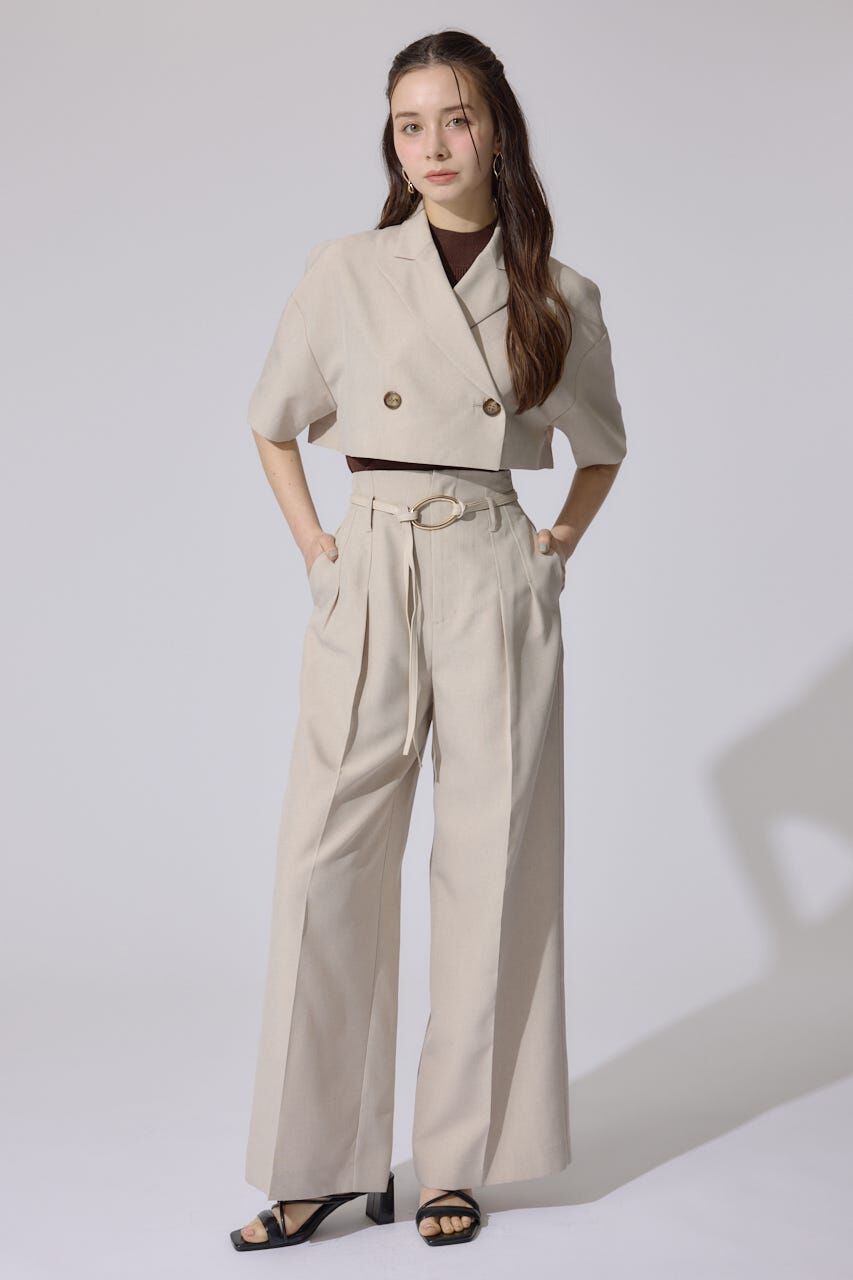 rienda「リネンライクワイドタックベルト付きパンツ」|その他|