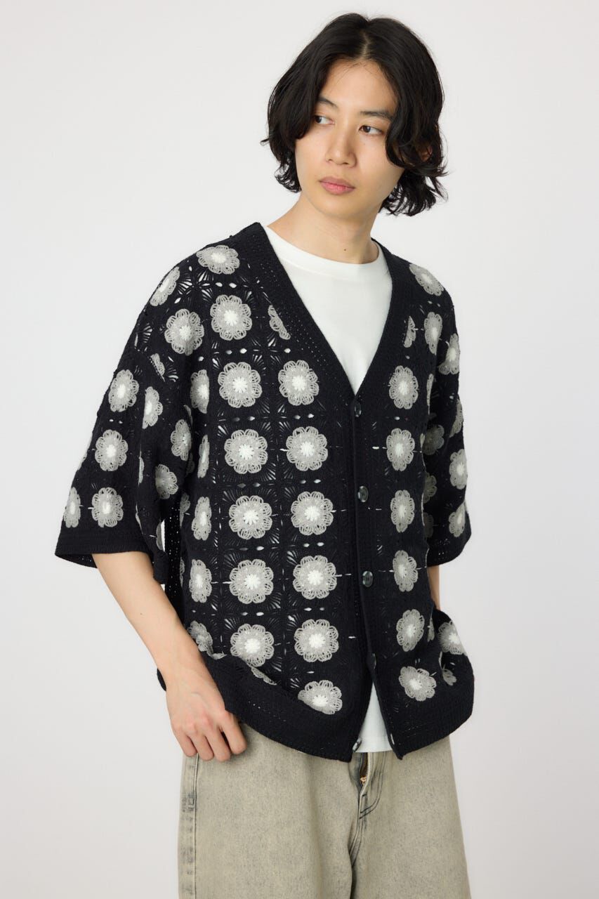 RODEO CROWNS「クロシェフラワー半袖ニットカーディガン」|カーディガン|