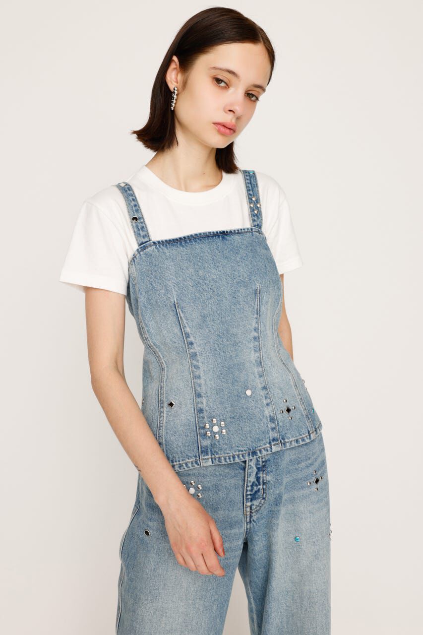 SLY「STUDS DENIM BUSTIER-B」|チューブトップ|