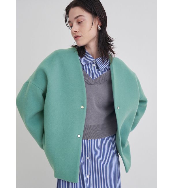 ELENDEEK「FORM SHORT WOOL CT」|ノーカラーコート|ミントグリーン