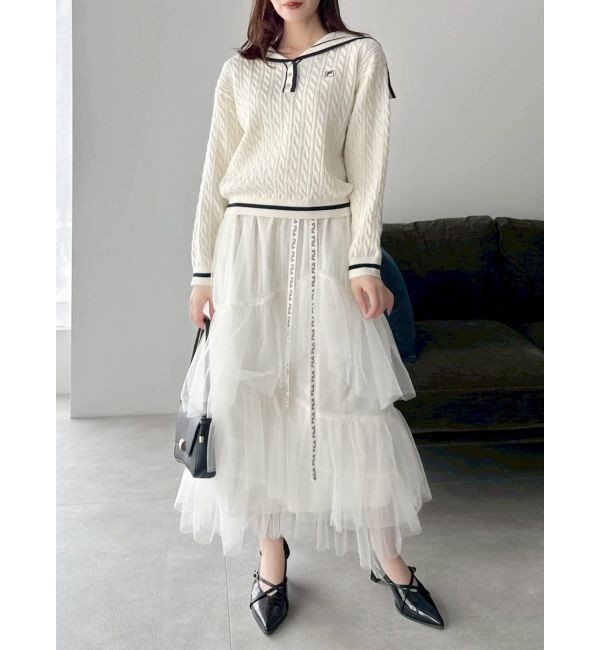 dazzlin「【FILA別注】アシメチュールティアードスカート」|スカート|アイボリー