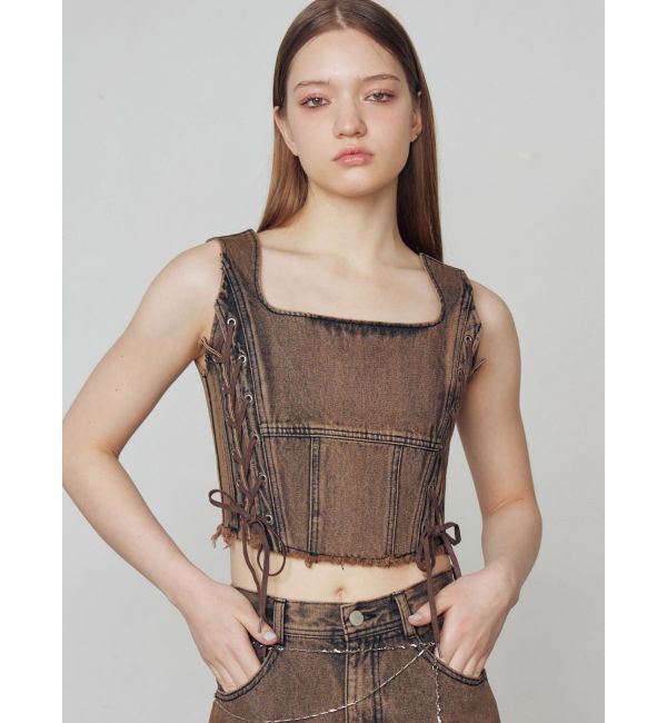 EMODA「サイドレースアップデニムビスチェ」|タンクトップ|ブラウン