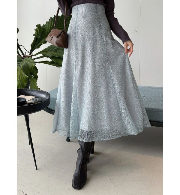 MERCURYDUO「コードレースバックレースアップフレアスカート」|スカート|アイスブルー