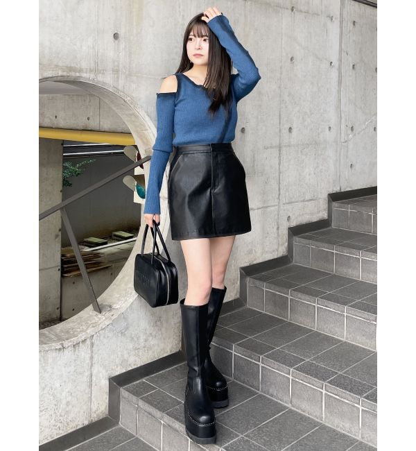 MURUA「ヴィンテージライクフェイクレザーミニスカート」|スカート|