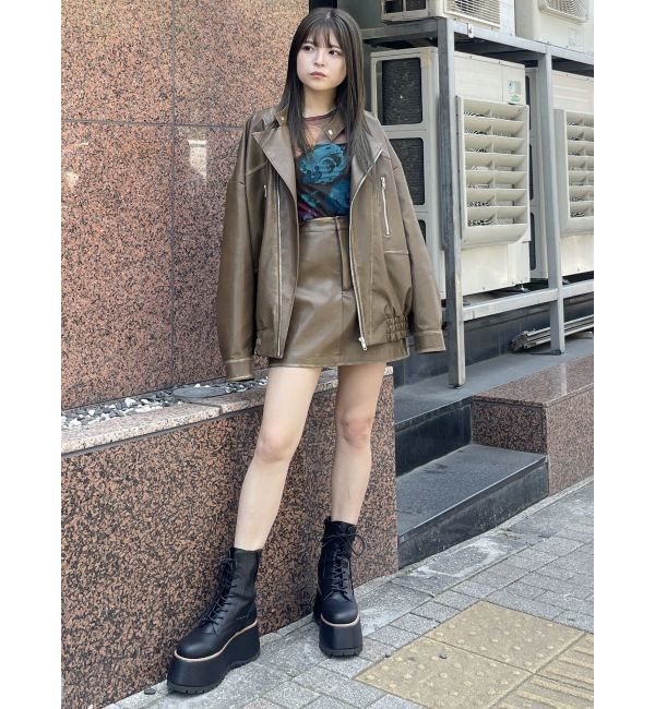 MURUA「ヴィンテージライクフェイクレザーミニスカート」|スカート|