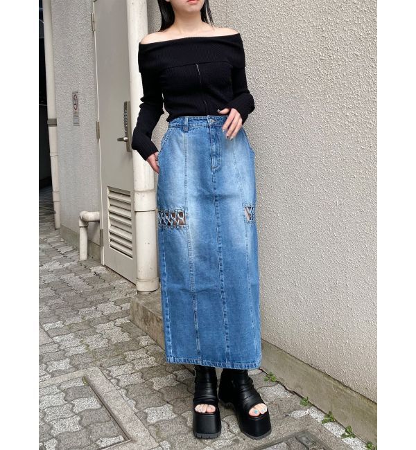 MURUA「ツイストレースアップデニムスカート」|スカート|